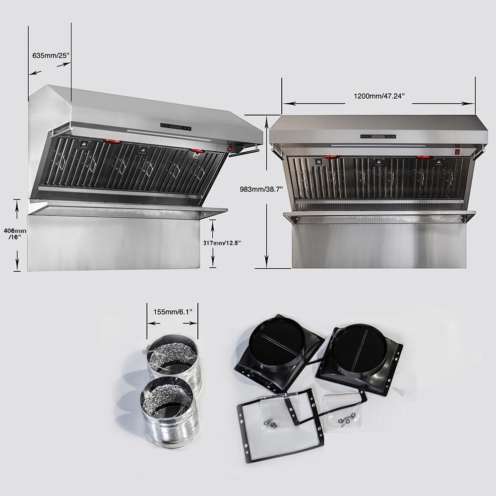 Forno Savona 48 in. 1200 CFM Stainless Steel Wall Mount Range Hood with Back Splash and Baffle Filters | FRHWM5029-48