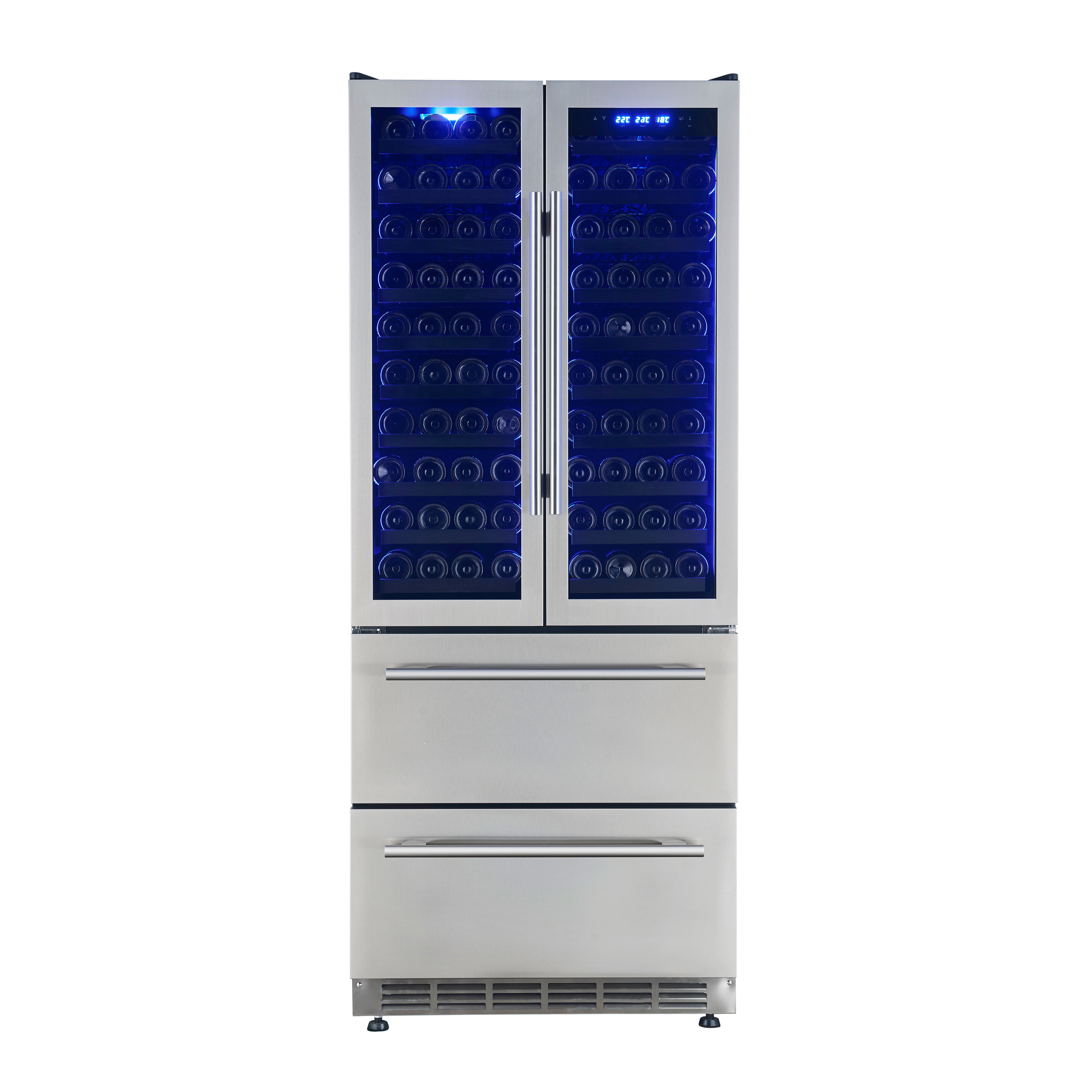 Forno Campania 32 in. 120 Bottle and 228 Can French Door Triple Zone Wine Cooler | FWCDR6635-32S