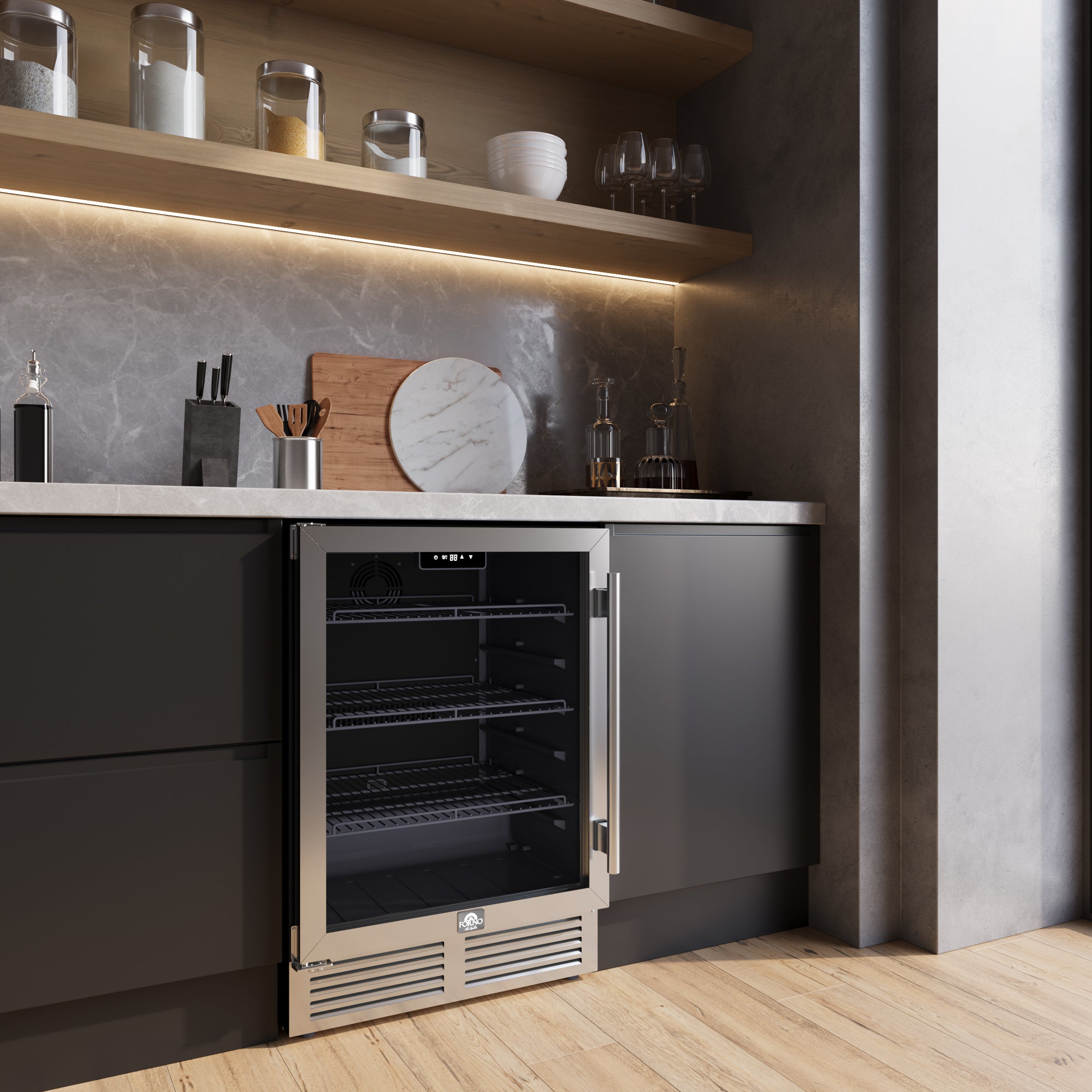 Forno Frescolino 24 in. Stainless Steel 188 Can Single Zone Beverage Cooler with Triple Glass Door | FWCDR6665-24S