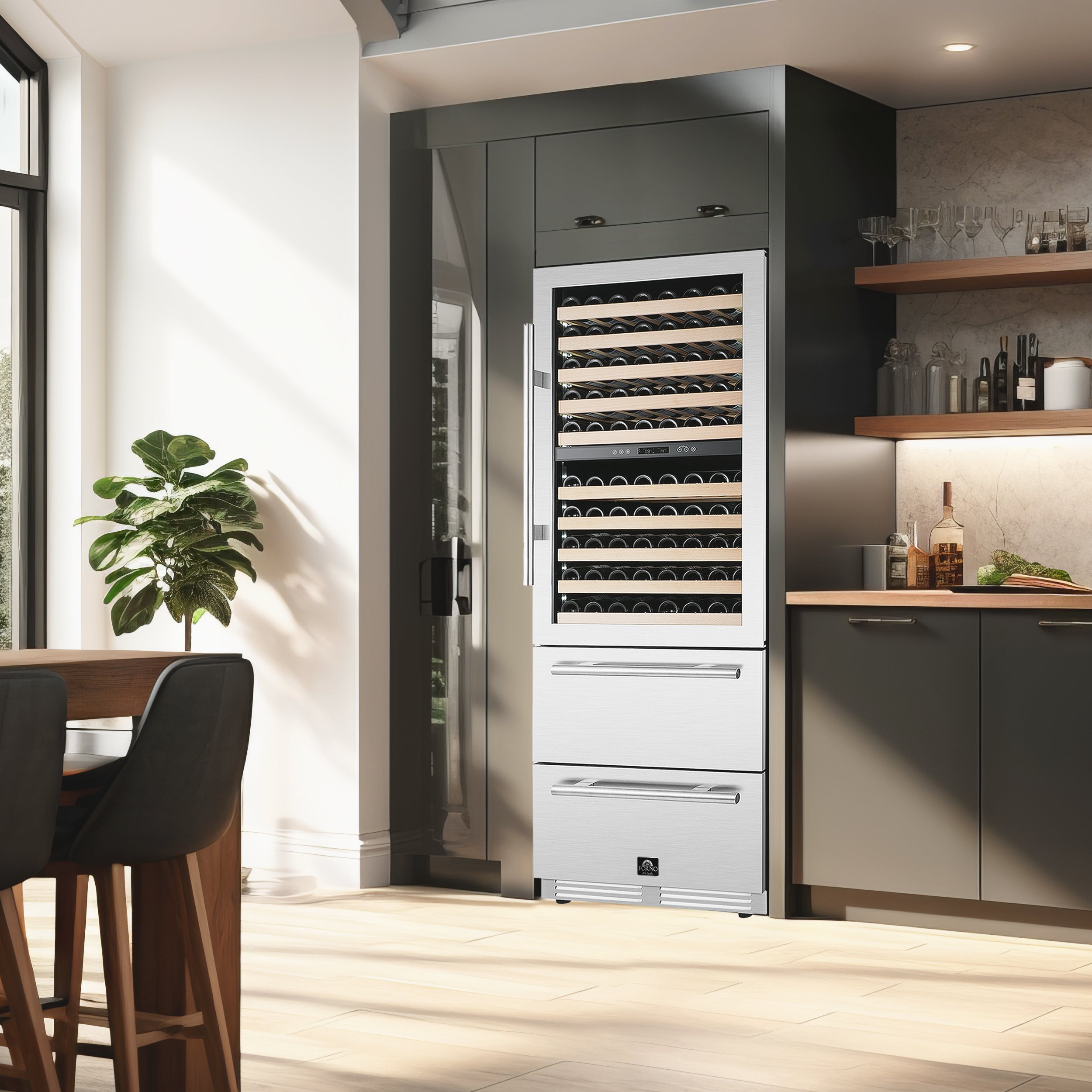 Forno Celano 30 in. 150 Bottle and 252 Can Triple Zone Wine Cooler | FWCDR6697-30S