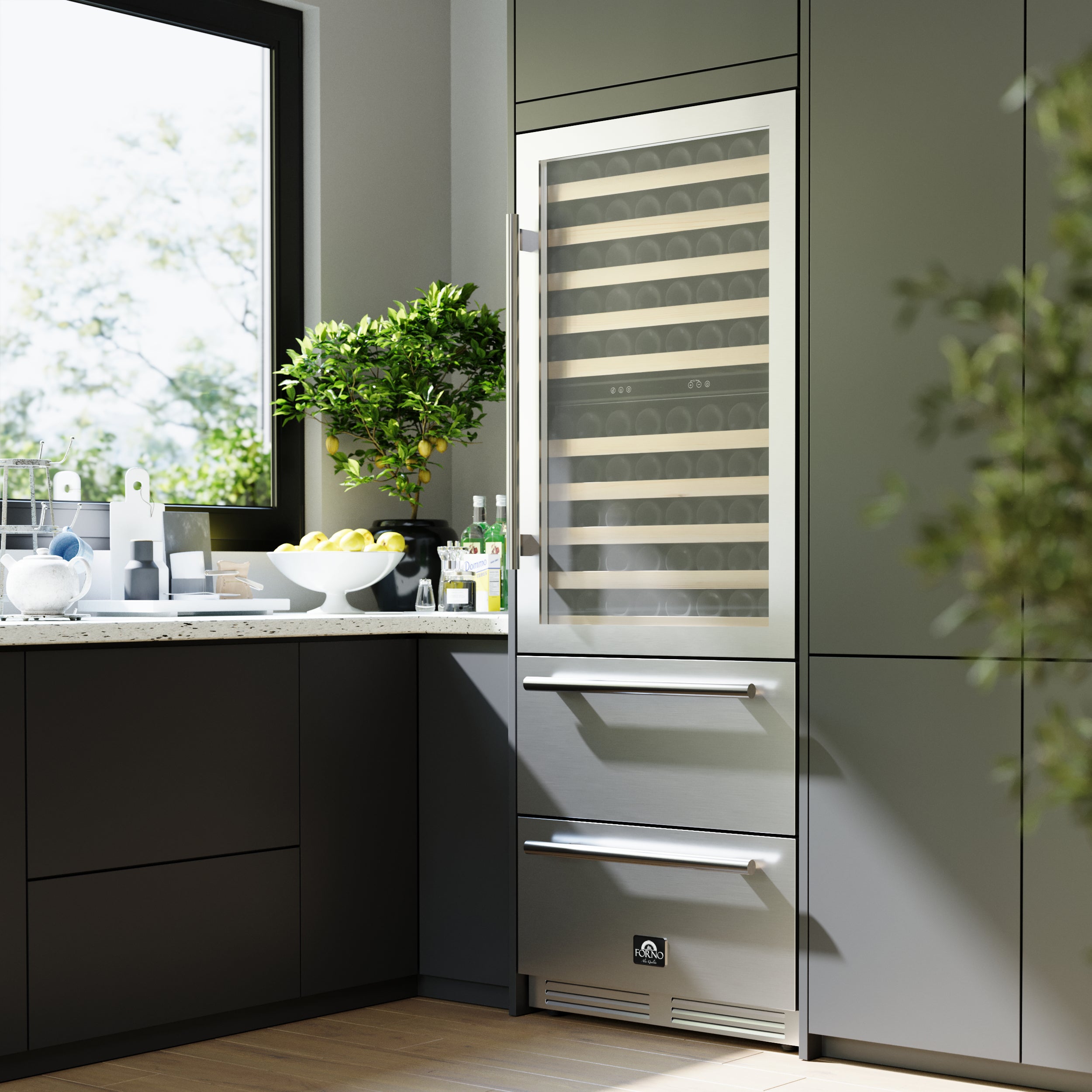 Forno Celano 30 in. 150 Bottle and 252 Can Triple Zone Wine Cooler | FWCDR6697-30S