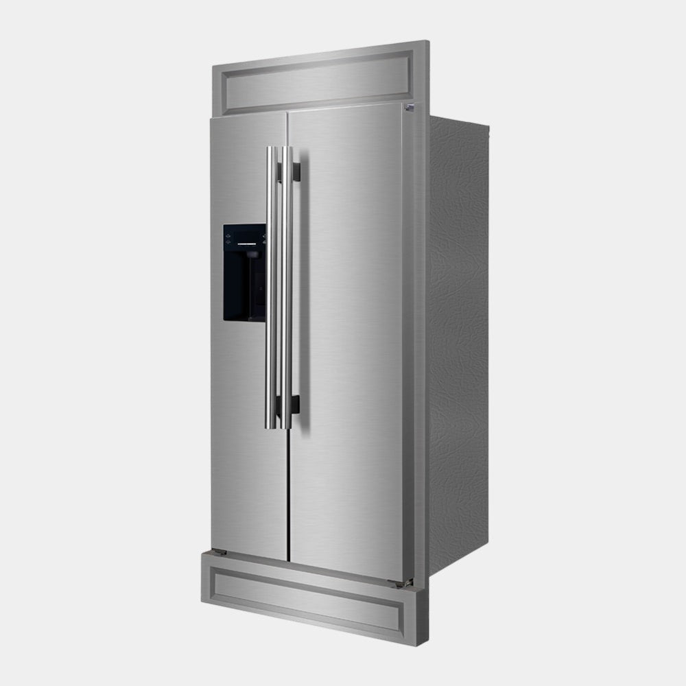 Forno Salerno 40 in. 20 cu. ft. Side-by-Side Stainless Steel Refrigerator with Water, Ice Dispenser and Decorative Trim Kit | FFRBI1844-40MG