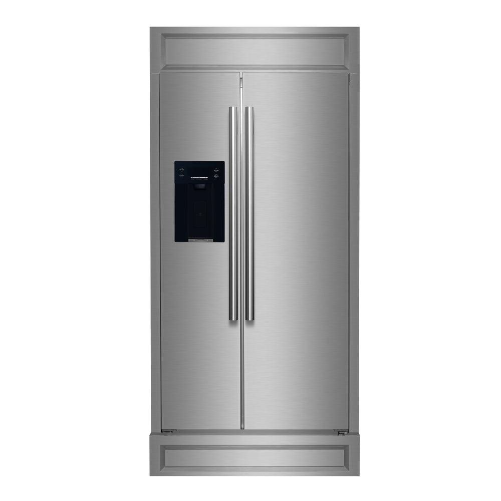 Forno Salerno 40 in. 20 cu. ft. Side-by-Side Stainless Steel Refrigerator with Water, Ice Dispenser and Decorative Trim Kit | FFRBI1844-40MG