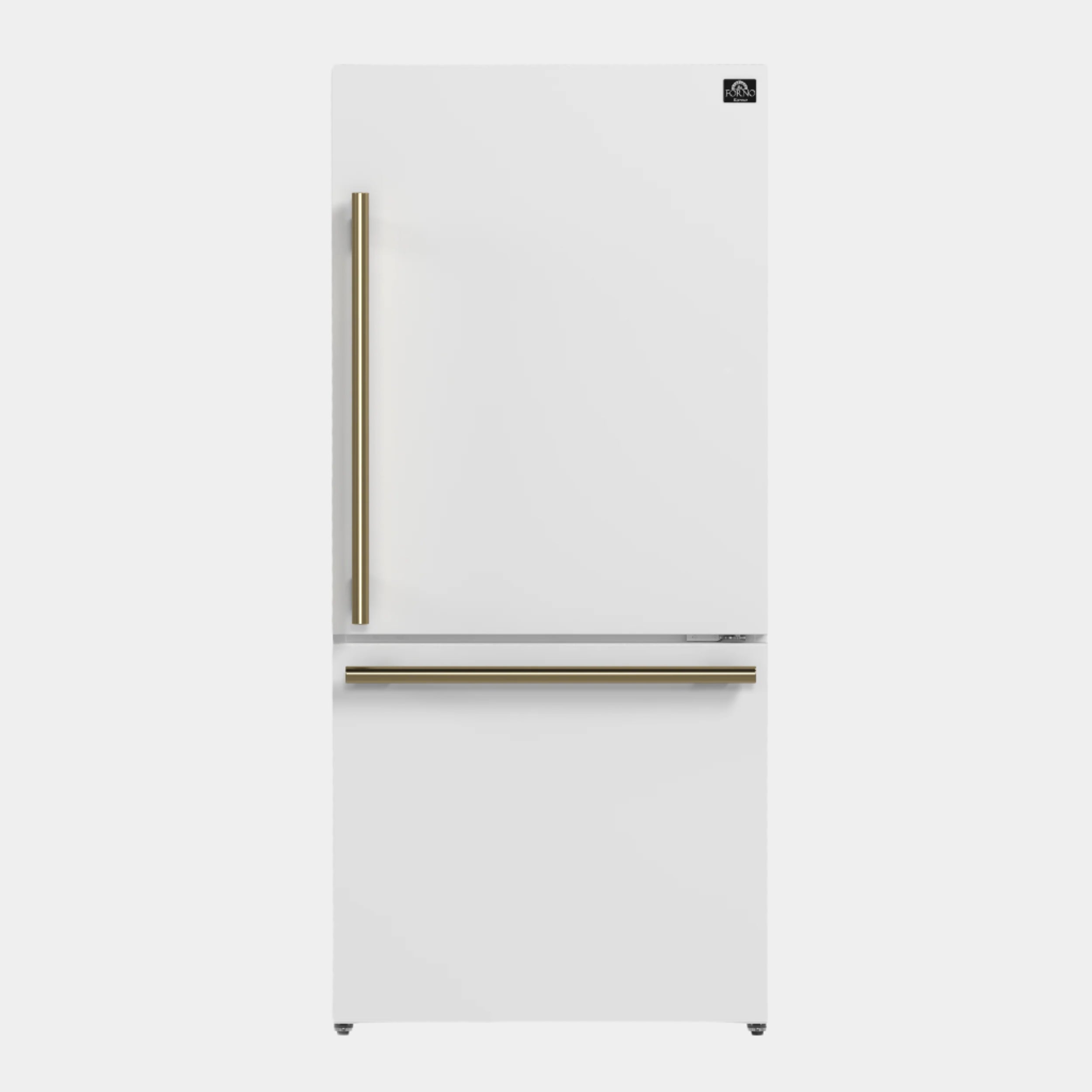 Forno Espresso Milano 31 in. 17.2 cu.ft. White Right Swing Refrigerator with Bottom Freezer, Ice Maker and Antique Brass Handles | FFFFD1785-31WHT