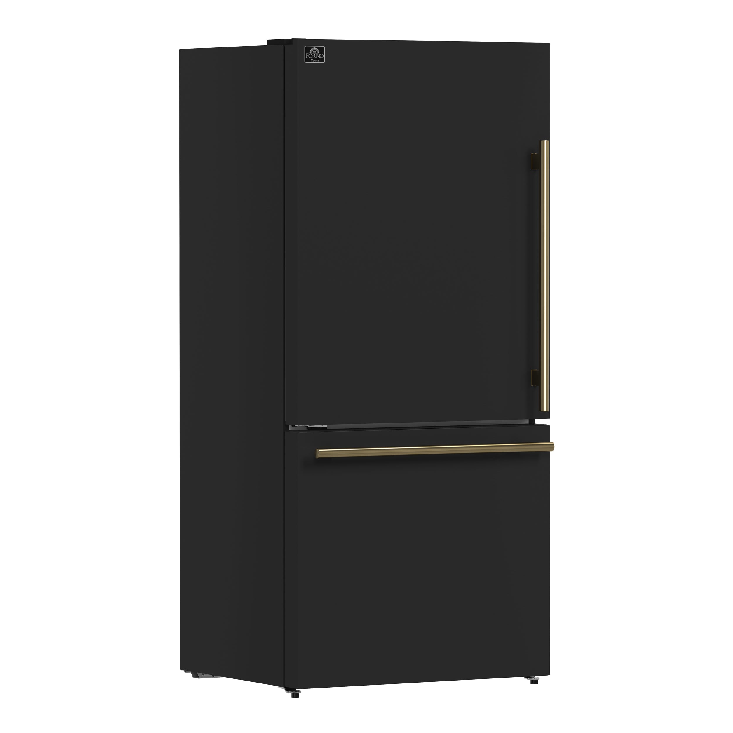 Forno Espresso Milano 31 in. 17.2 cu.ft. Black Left Swing Refrigerator with Bottom Freezer, Ice maker and Antique Brass Handles | FFFFD1786-31BLK
