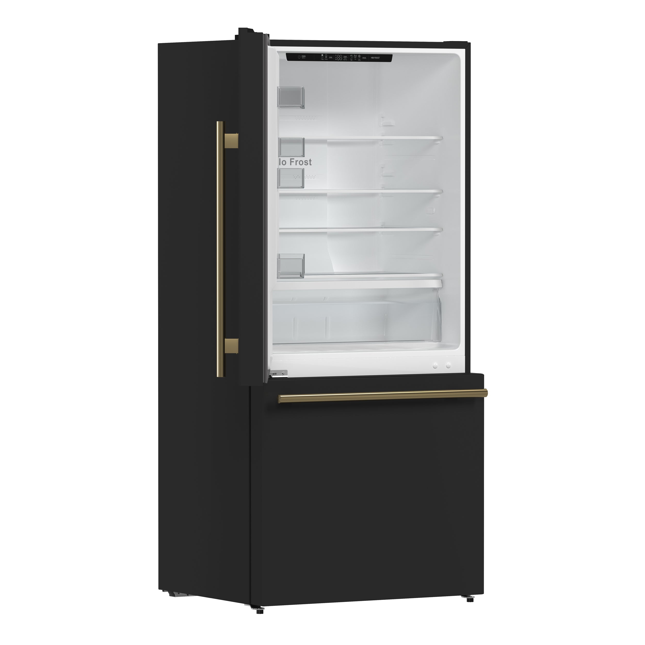 Forno Espresso Milano 31 in. 17.2 cu.ft. Black Left Swing Refrigerator with Bottom Freezer, Ice maker and Antique Brass Handles | FFFFD1786-31BLK