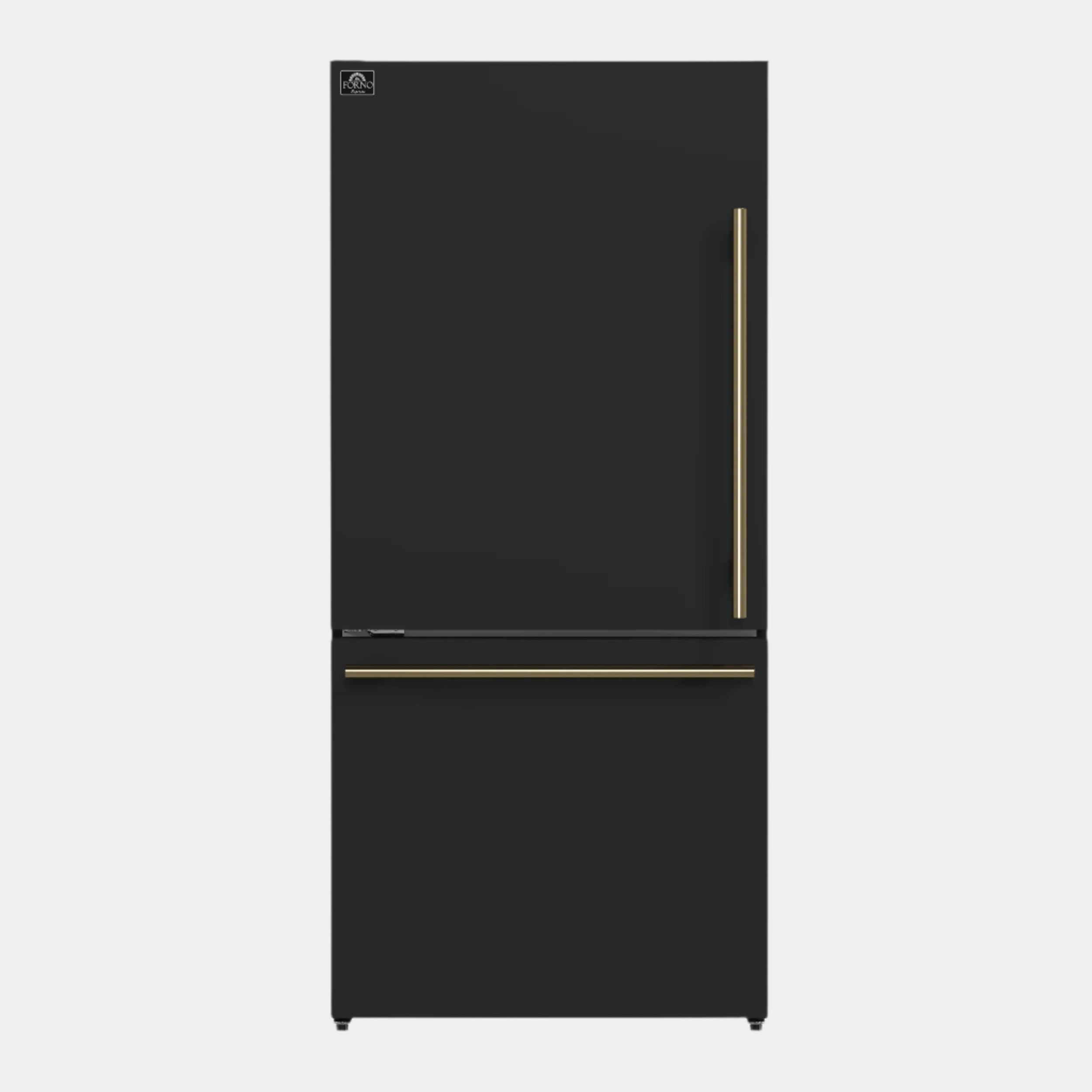 Forno Espresso Milano 31 in. 17.2 cu.ft. Black Left Swing Refrigerator with Bottom Freezer, Ice maker and Antique Brass Handles | FFFFD1786-31BLK