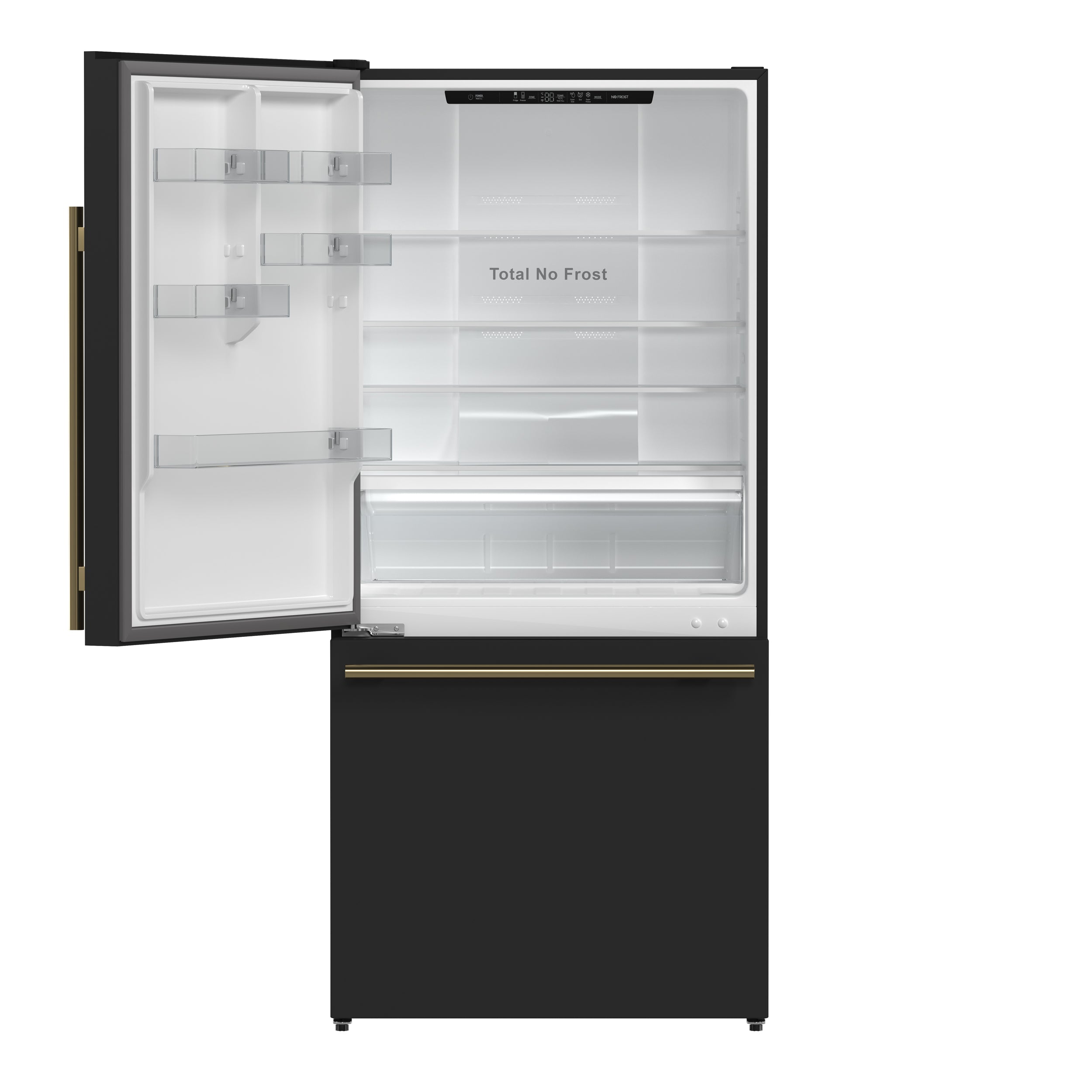 Forno Espresso Milano 31 in. 17.2 cu.ft. Black Left Swing Refrigerator with Bottom Freezer, Ice maker and Antique Brass Handles | FFFFD1786-31BLK