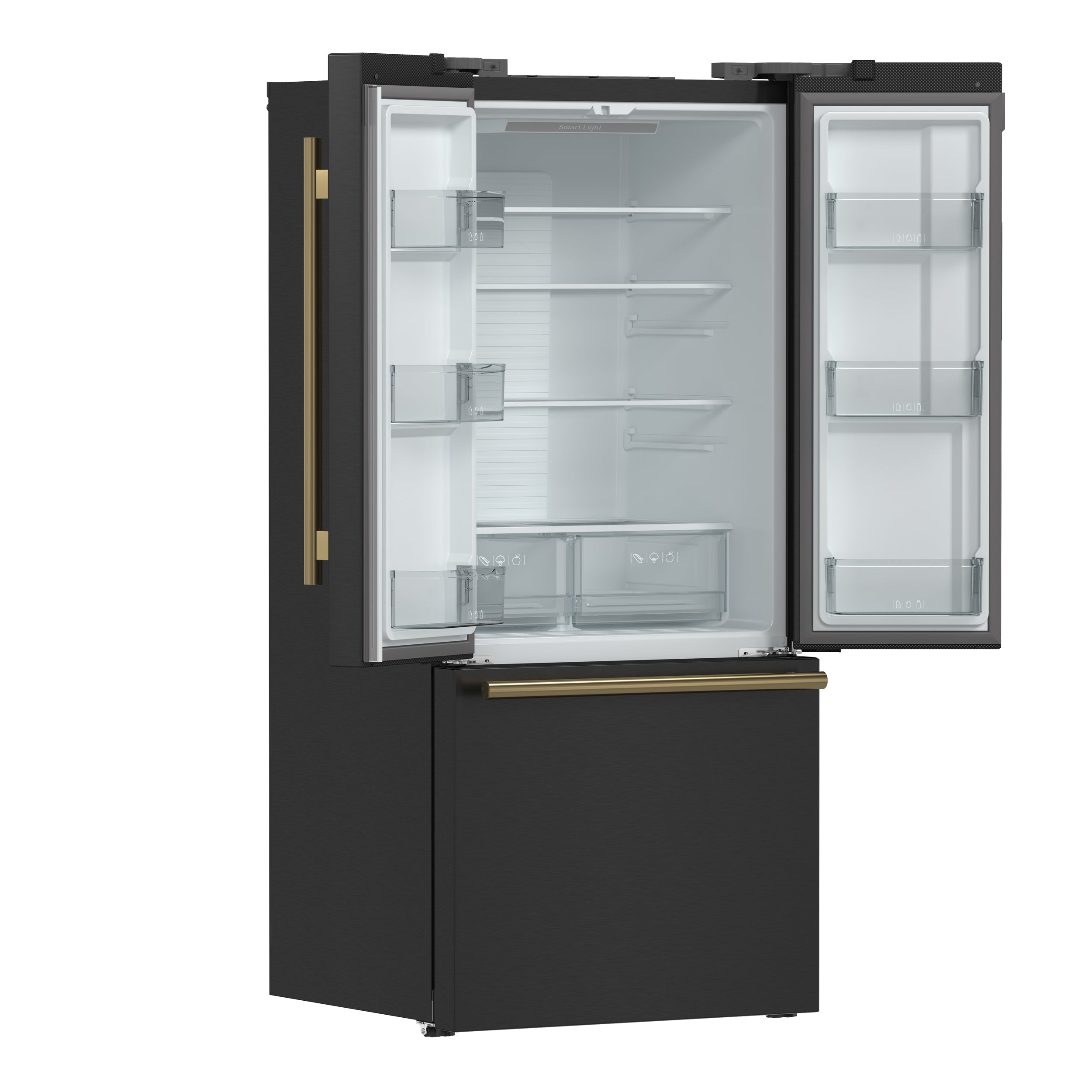 Forno Espresso Gallipoli 30 in. 17.5 cu.ft. Black French Door Refrigerator with Ice Maker and Antique Brass Handles | FFFFD1974-31BLK