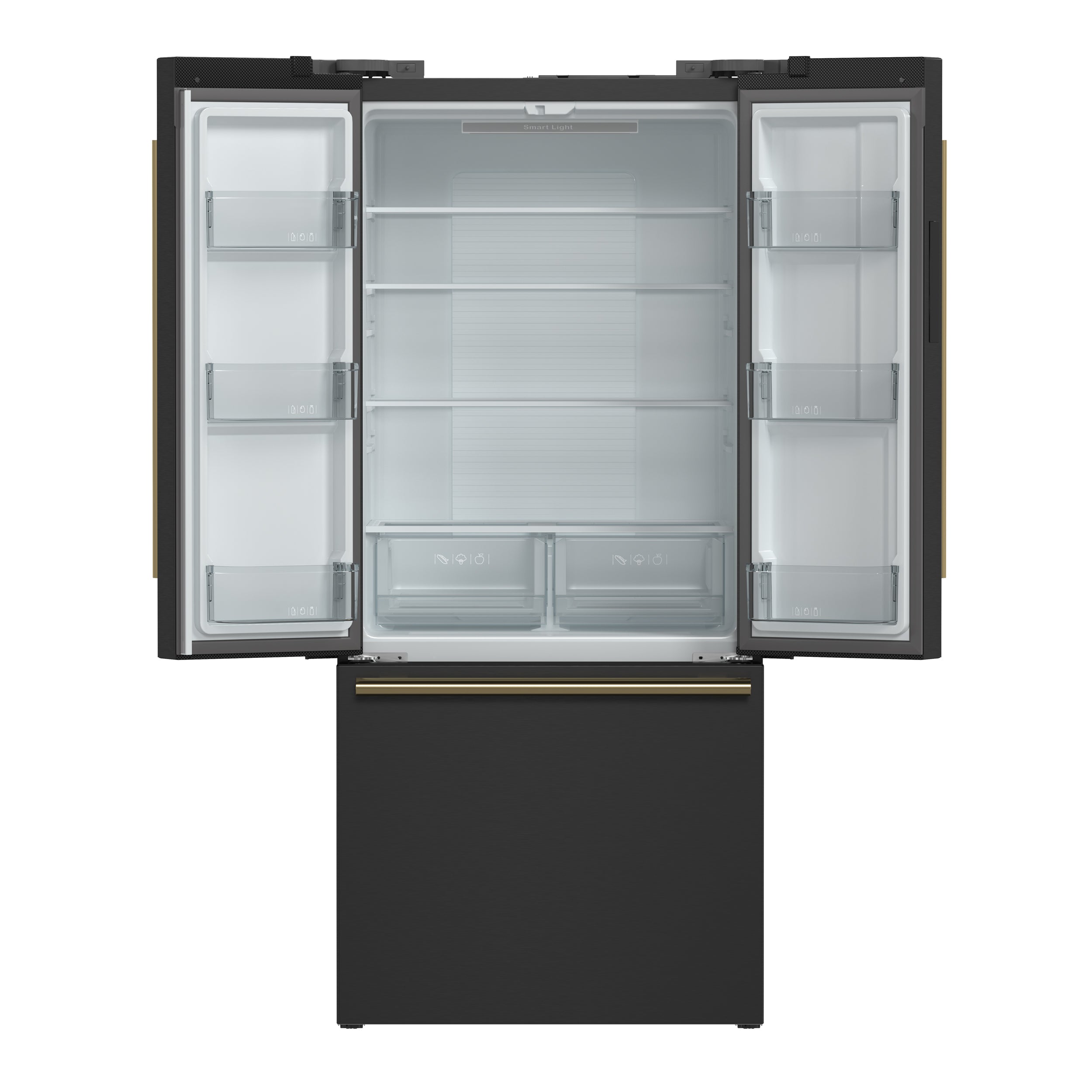 Forno Espresso Gallipoli 30 in. 17.5 cu.ft. Black French Door Refrigerator with Ice Maker and Antique Brass Handles | FFFFD1974-31BLK