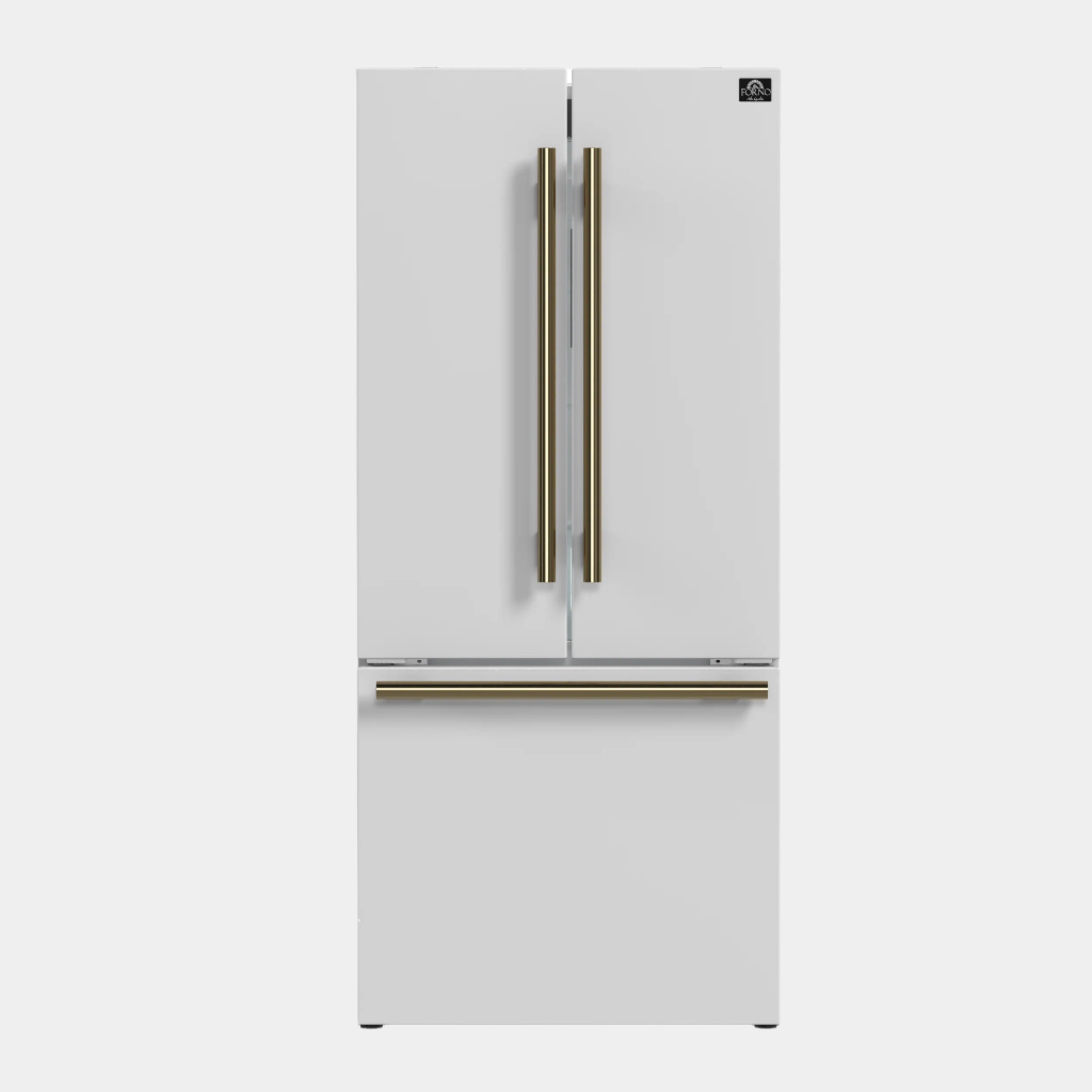 Forno Espresso Gallipoli 30 in. 17.5 cu.ft. White French Door Refrigerator with Ice Maker and Antique Brass Handles | FFFFD1974-31WHT
