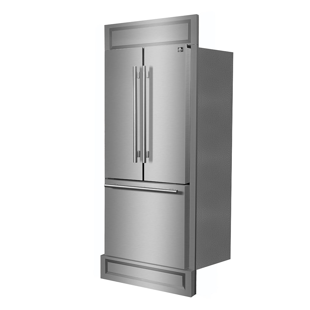 Forno Gallipoli 35 in. 17.5 cu.ft. Stainless Steel Built-In French Door Refrigerator with Ice Maker and Modern Trim Kit | FFFFD1974-35MG