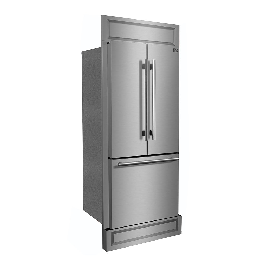 Forno Gallipoli 35 in. 17.5 cu.ft. Stainless Steel Built-In French Door Refrigerator with Ice Maker and Modern Trim Kit | FFFFD1974-35MG
