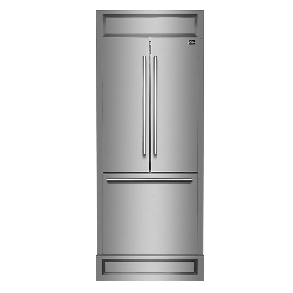 Forno Gallipoli 35 in. 17.5 cu.ft. Stainless Steel Built-In French Door Refrigerator with Ice Maker and Modern Trim Kit | FFFFD1974-35MG