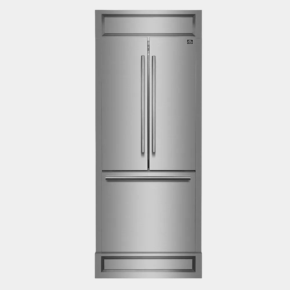 Forno Gallipoli 35 in. 17.5 cu.ft. Stainless Steel Built-In French Door Refrigerator with Ice Maker and Modern Trim Kit | FFFFD1974-35MG