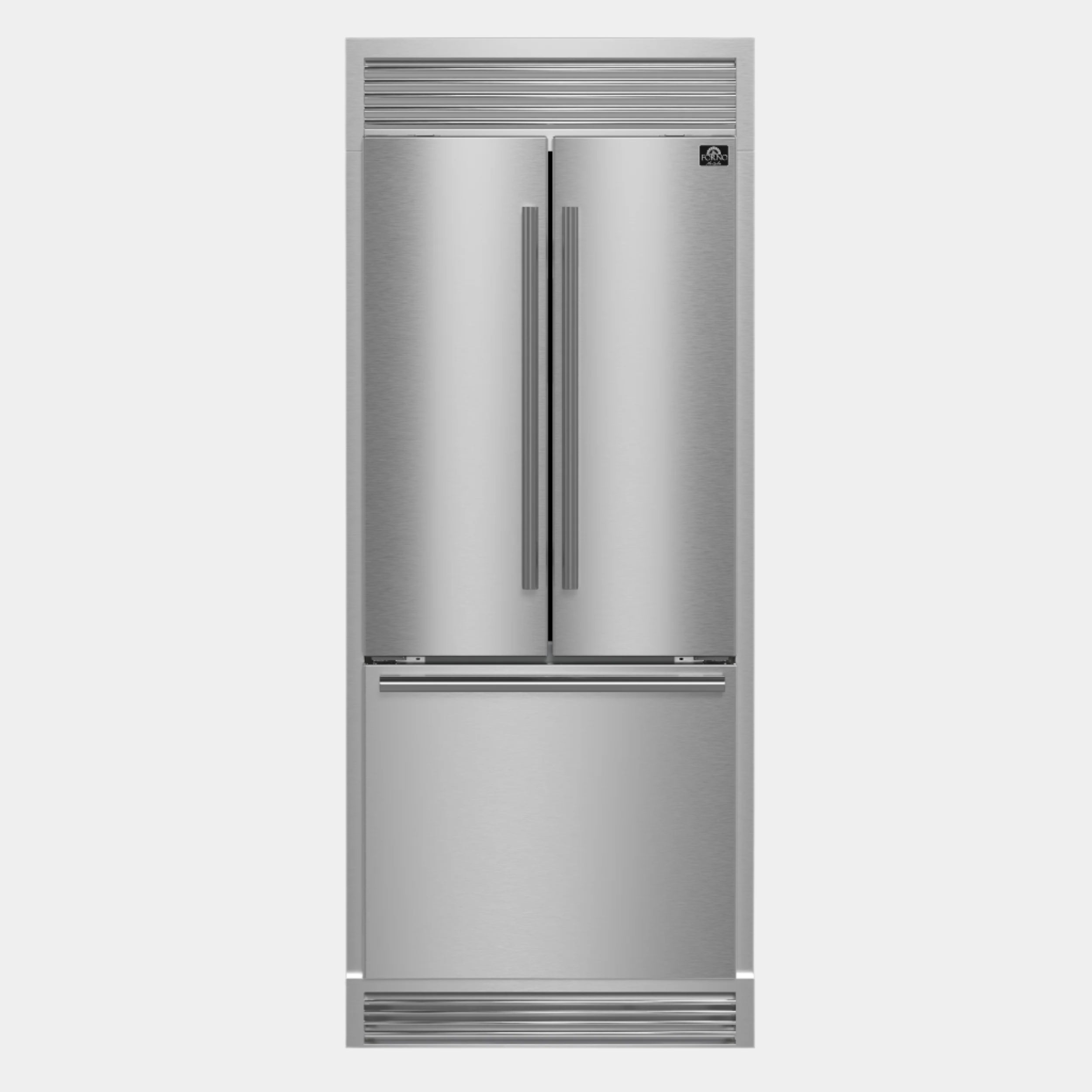 Forno Gallipoli 30-Inch French Door Refrigerator, 17.5 cu.ft Capacity, Decorative Grill, 34-Inch Width, Stainless Steel, No Frost Technology, Energy Efficient