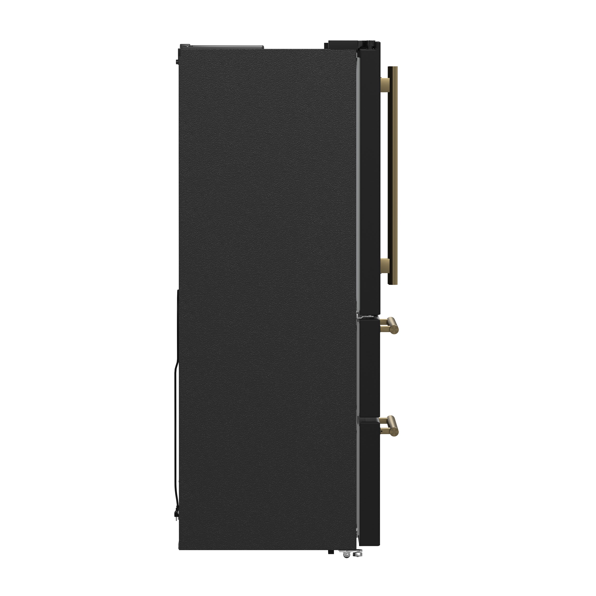 Forno Espresso Moena 36 in. 19.2 cu. ft. Counter Depth Black Refrigerator with Ice Maker and Antique Brass Handles | FFRBI1820-36BLK