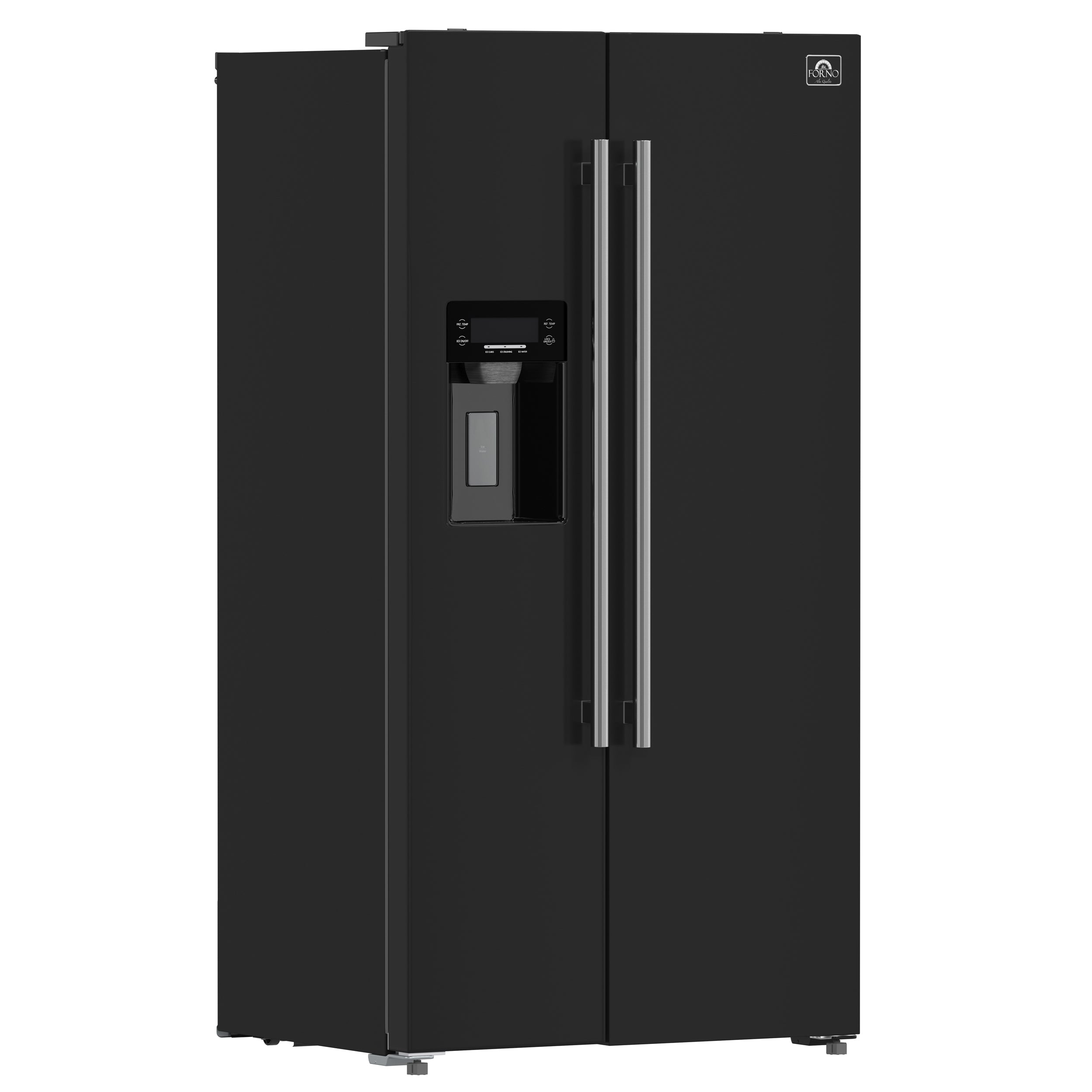 Forno Salerno 36 in. 20 cu. ft. Side-by-Side Black Refrigerator with Water, Ice Dispenser and Antique Brass Accents | FFRBI1844-36BLK