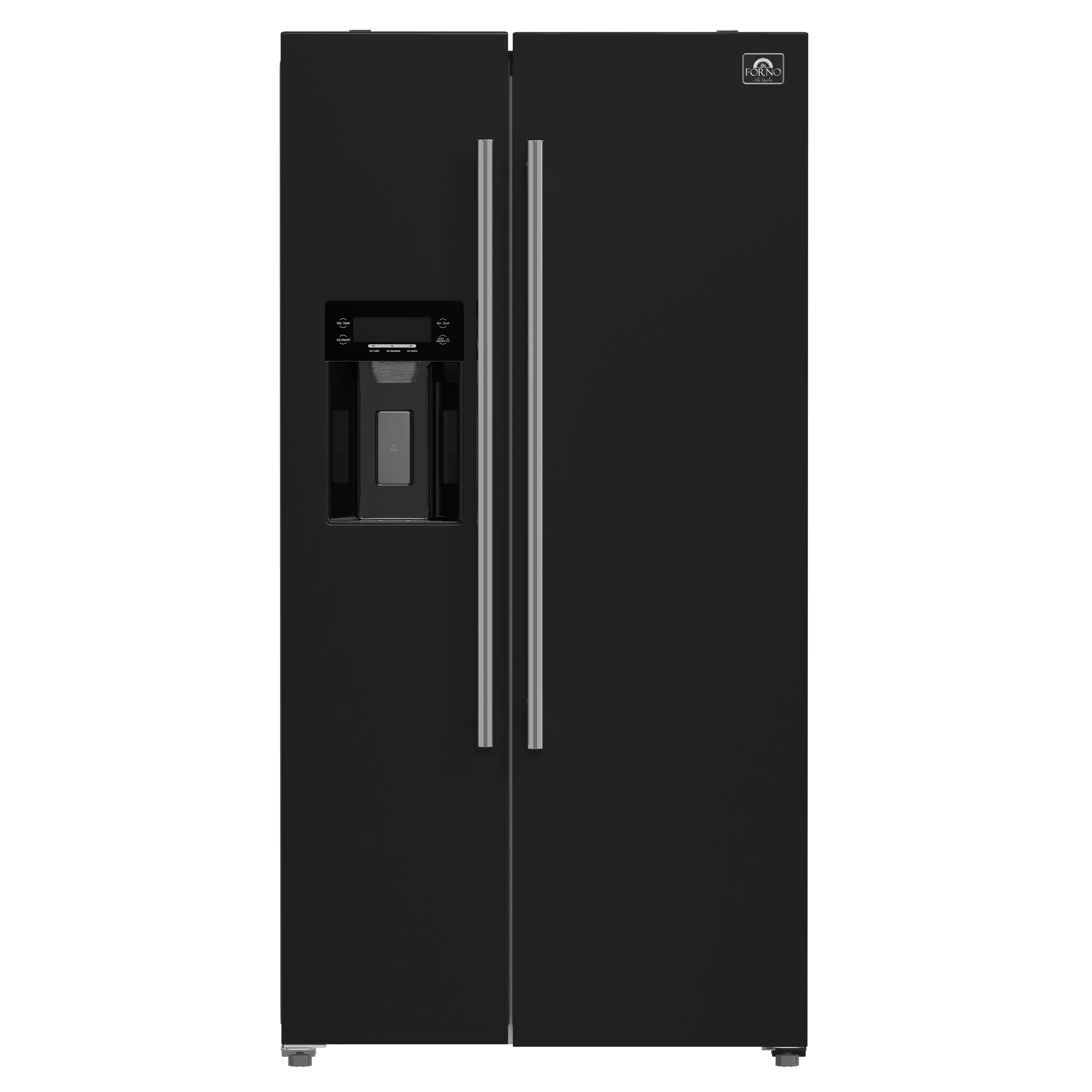 Forno Salerno 36 in. 20 cu. ft. Side-by-Side Black Refrigerator with Water, Ice Dispenser and Antique Brass Accents | FFRBI1844-36BLK
