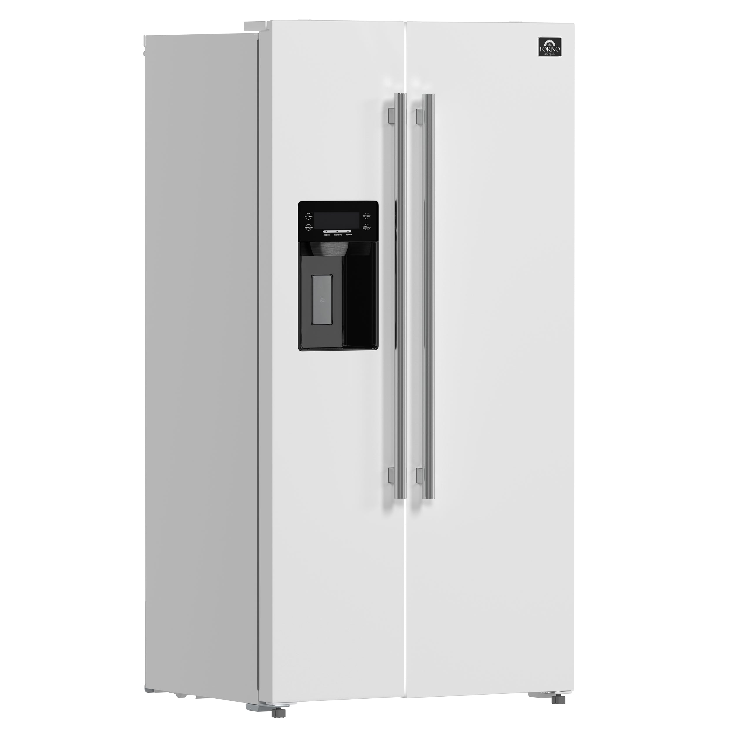 Forno Salerno 36 in. 20 cu. ft. Side-by-Side White Refrigerator with Water, Ice Dispenser and Antique Brass Accents | FFRBI1844-36WHT