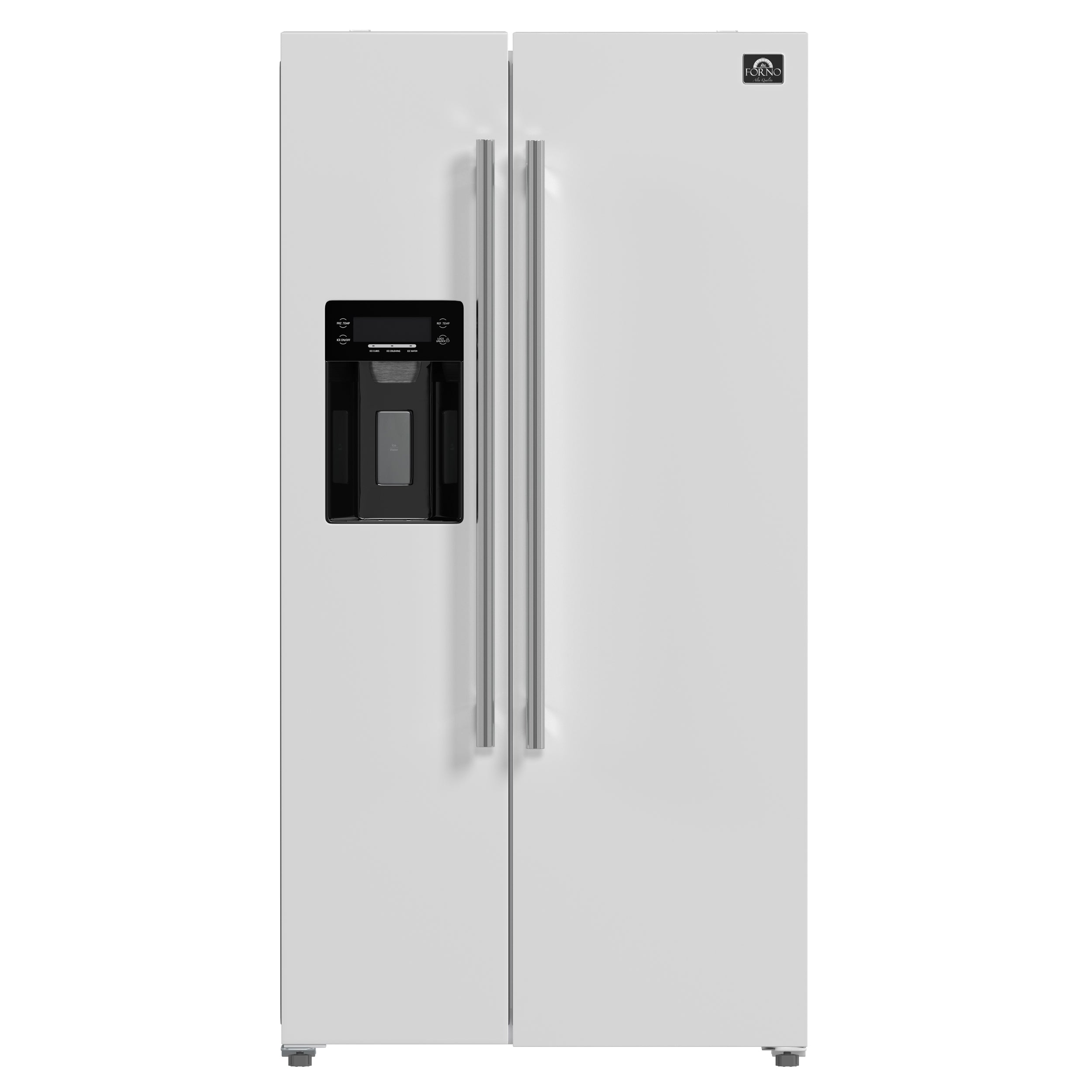 Forno Salerno 36 in. 20 cu. ft. Side-by-Side White Refrigerator with Water, Ice Dispenser and Antique Brass Accents | FFRBI1844-36WHT