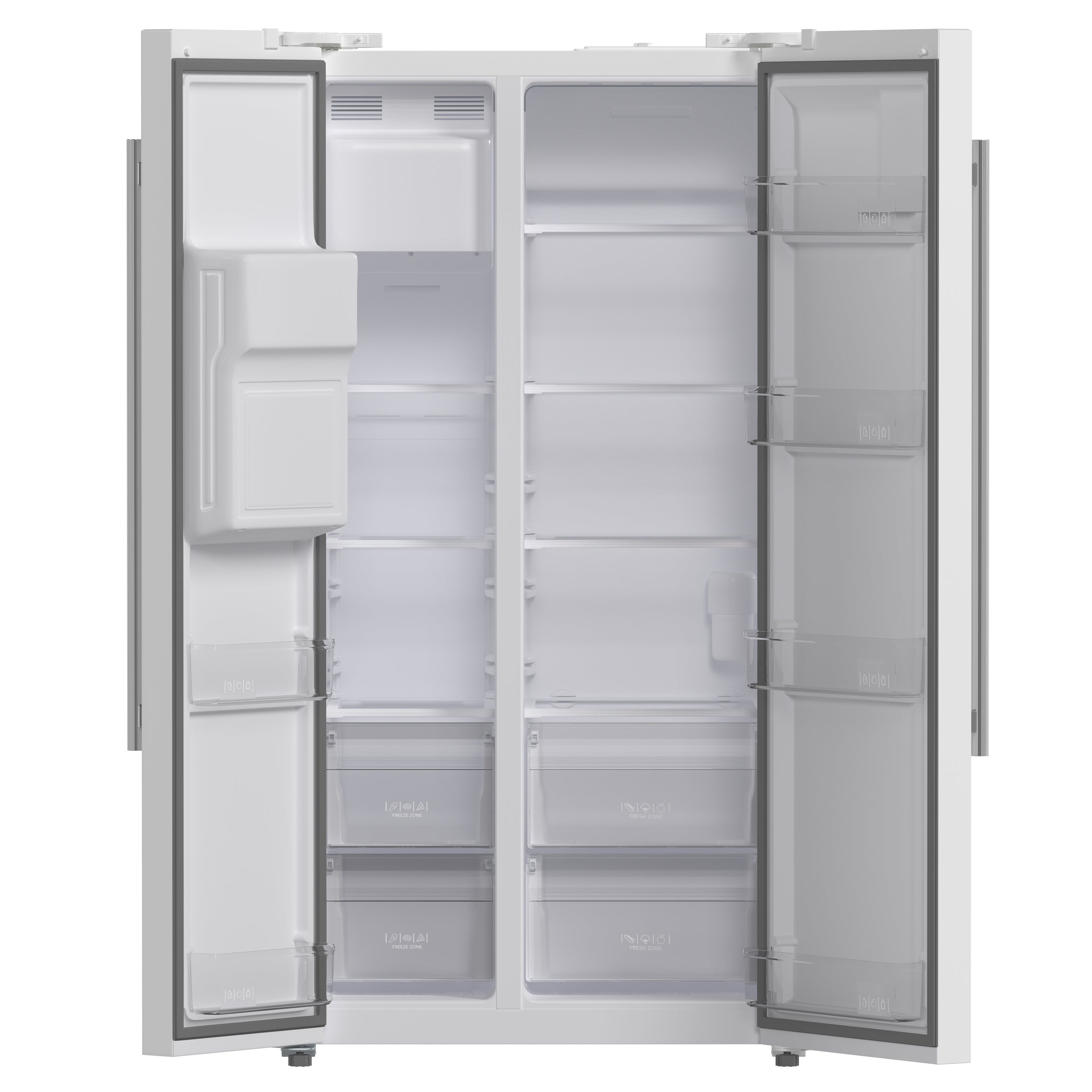 Forno Salerno 36 in. 20 cu. ft. Side-by-Side White Refrigerator with Water, Ice Dispenser and Antique Brass Accents | FFRBI1844-36WHT