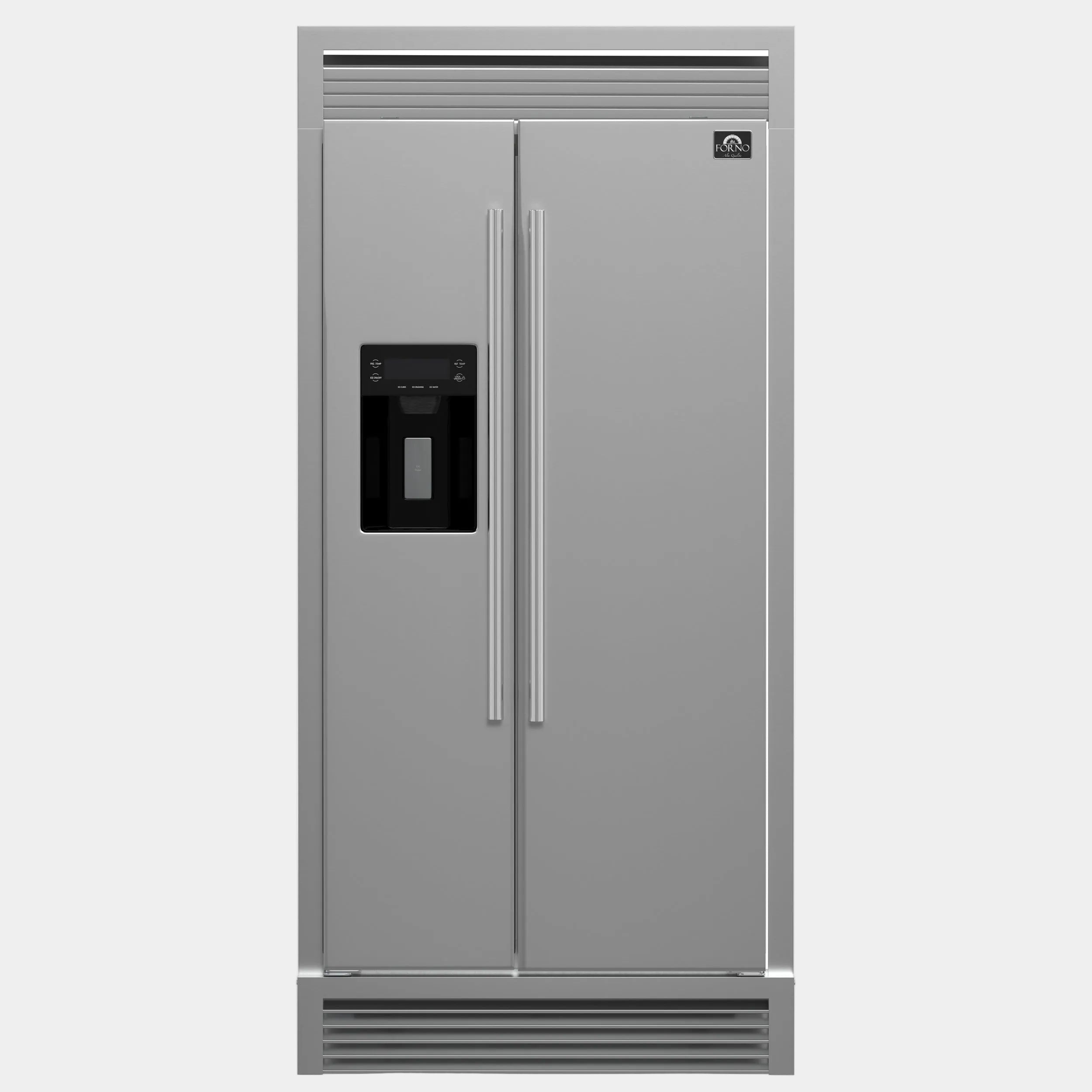 Forno Salerno 40 in. 20 cu. ft. Side-by-Side Stainless Steel Refrigerator with Water, Ice Dispenser and Grill Trim Kit | FFRBI1844-40SG