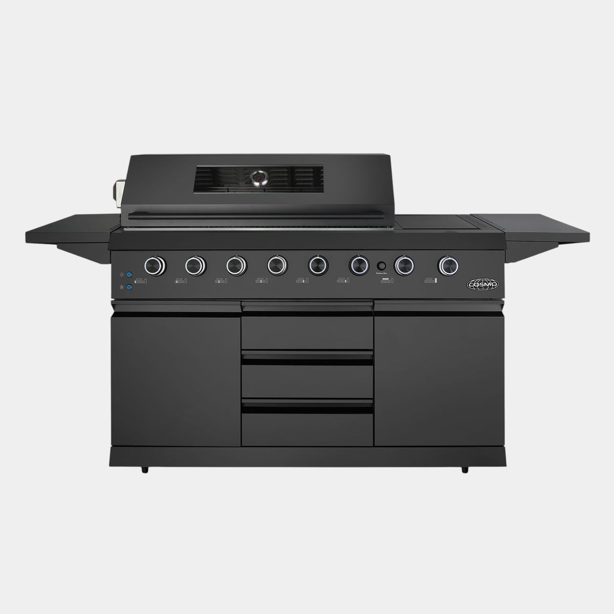 Cosmo Newport 58 in. Black Propane Gas Grill with Side Griddle, Infrared Rotisserie and Knob LEDs | COS-GGFN587GBK