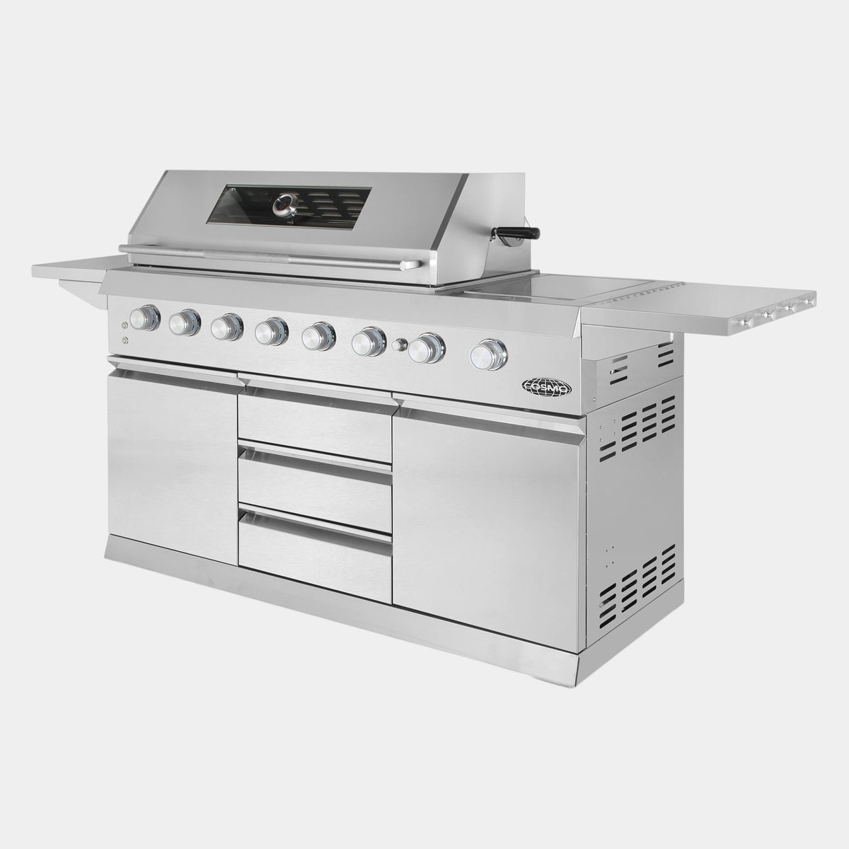 Cosmo Newport 58 in. Stainless Steel Propane Gas Grill with Side Griddle, Infrared Rotisserie and Knob LEDs | COS-GGFN587GSS