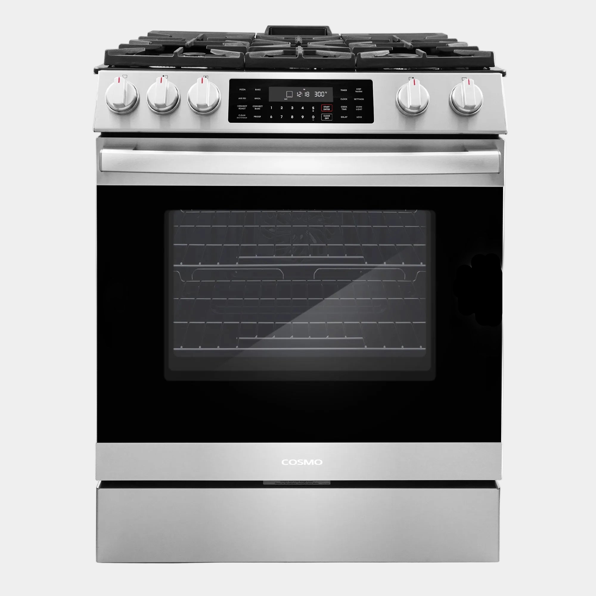 Cosmo Lumin 30 in. 6.1 cu. ft. Stainless Steel Gas Range with Self-Clean, Air Fry and Storage Drawer | COS-GRC305KTD