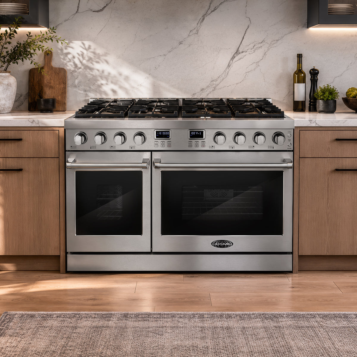 Cosmo Lumin 48 in. 7.4 cu. ft. Stainless Steel Gas Range with 8 Burners, Convection and Cast Iron Grates | COS-GRC488KB