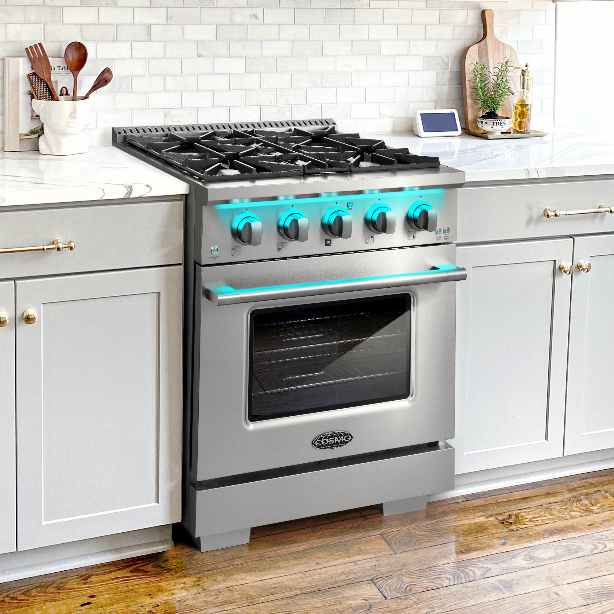 Cosmo Vista 30 in. 4.3 cu. ft. 4-Burner Stainless Steel Gas Range with LED Panel | COS-GRP304