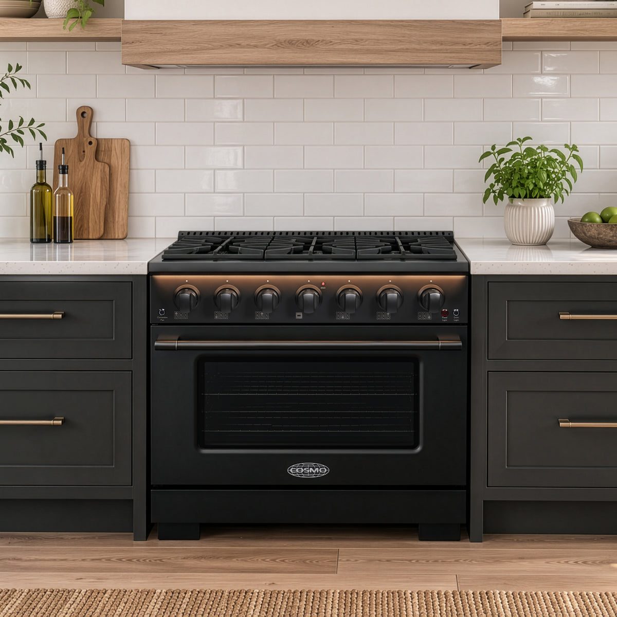 Cosmo Vista 36 in. 5.4 cu. ft. Black Gas Range with 6 Burners, Convection and LED Light Panel | COS-GRP366-BK