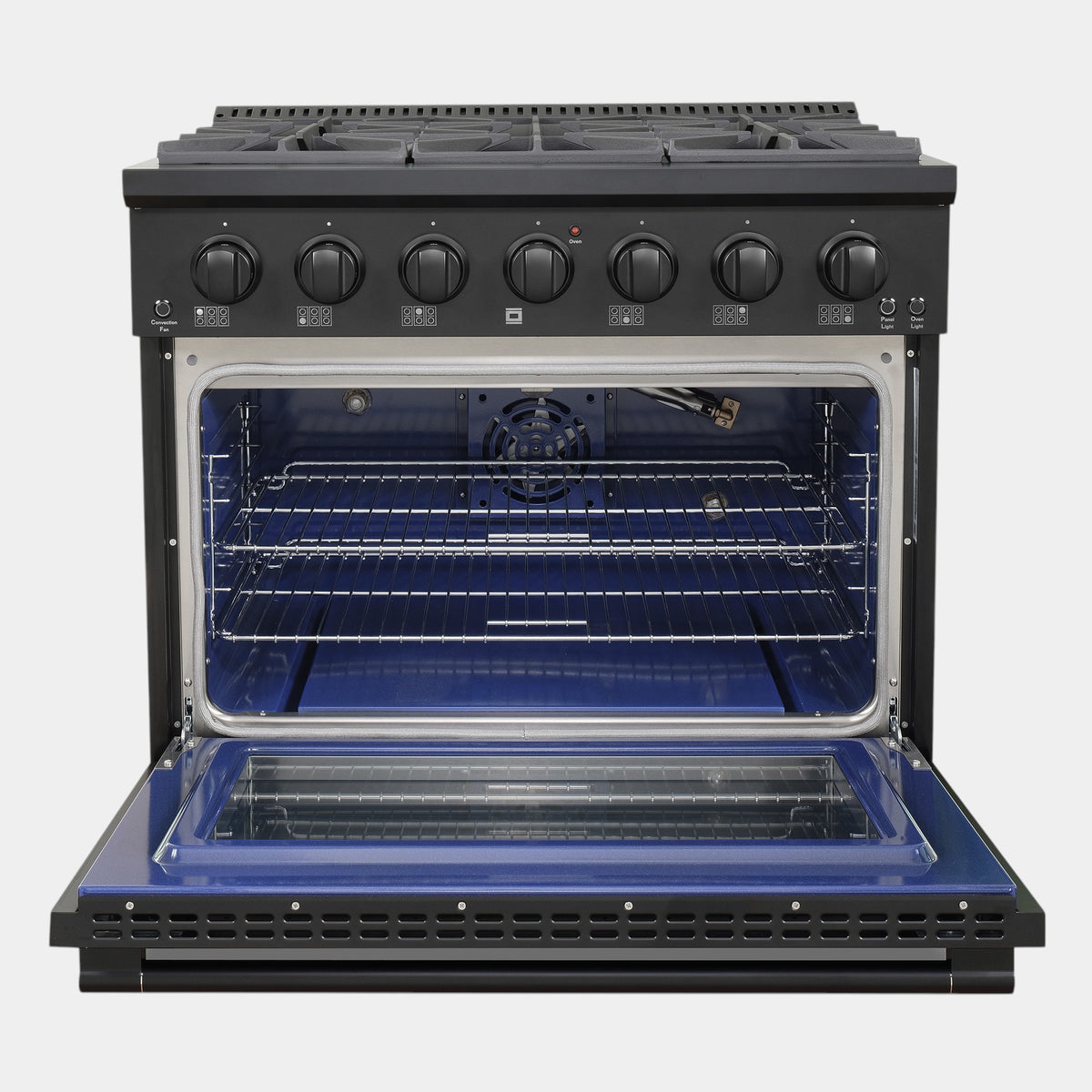 Cosmo Vista 36 in. 5.4 cu. ft. Black Gas Range with 6 Burners, Convection and LED Light Panel | COS-GRP366-BK