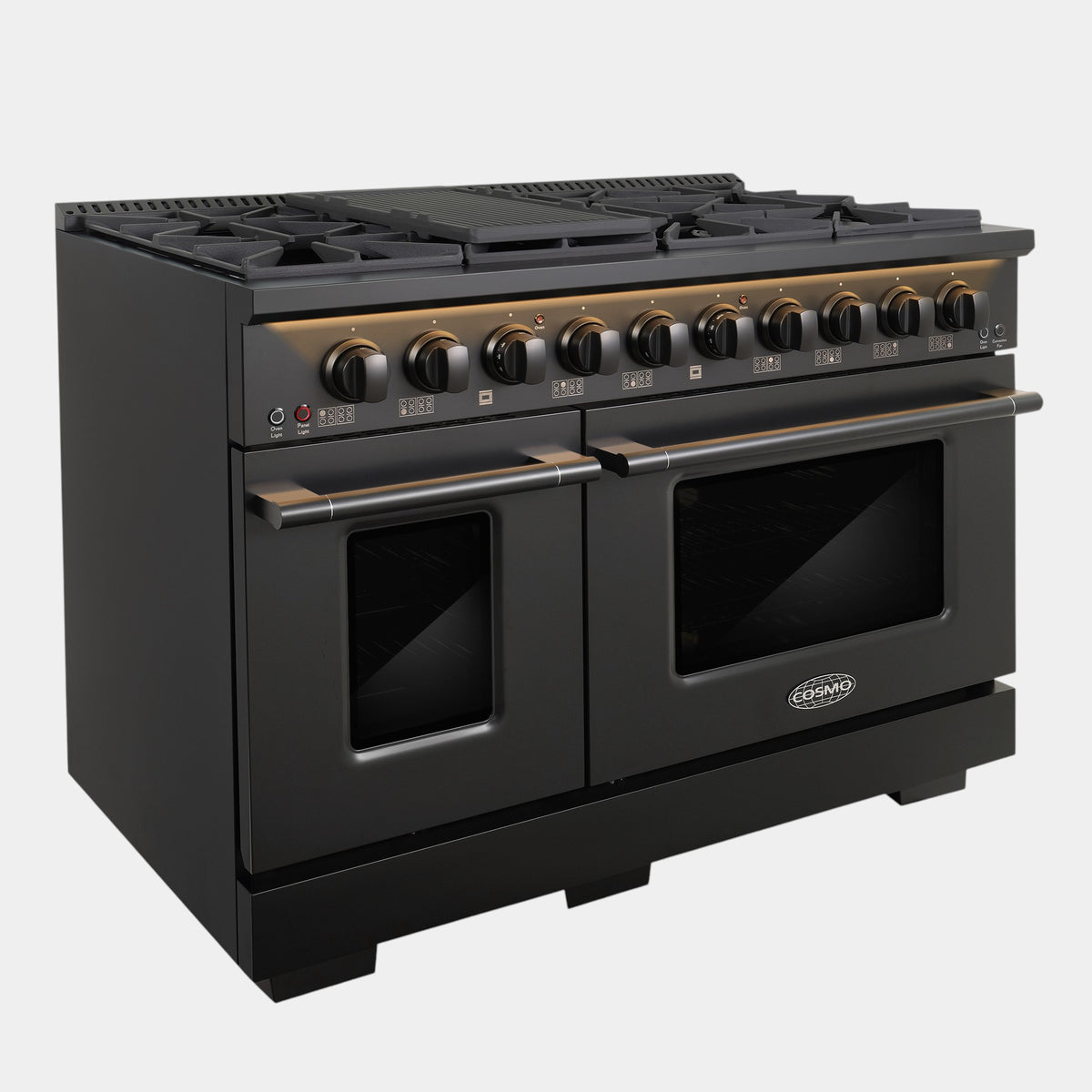 Cosmo Vista 48 in. 6.6 cu. ft. Black Gas Range with 8 Burners, LED Panel and Cast Iron Grates | COS-GRP486G-BK