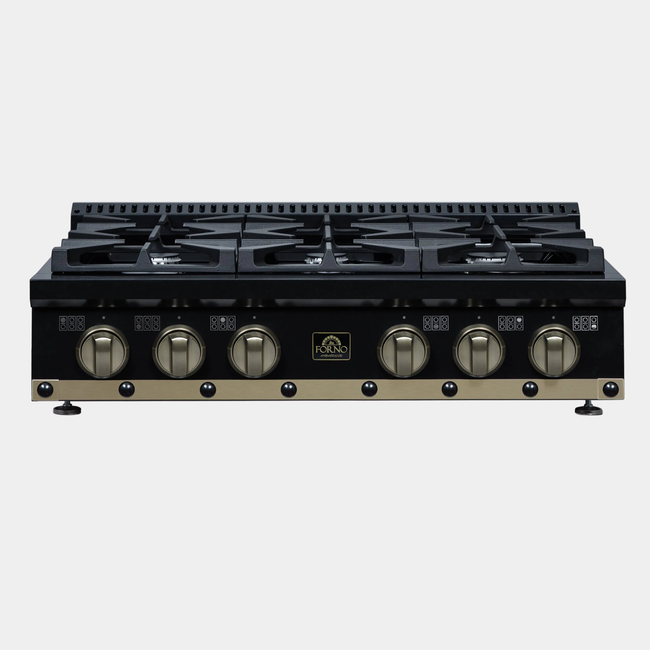 Forno Valente 36 in. Black Gas Rangetop with 6 Sealed Burners and Cast Iron Grates | FCTGS5799-36CPBLK
