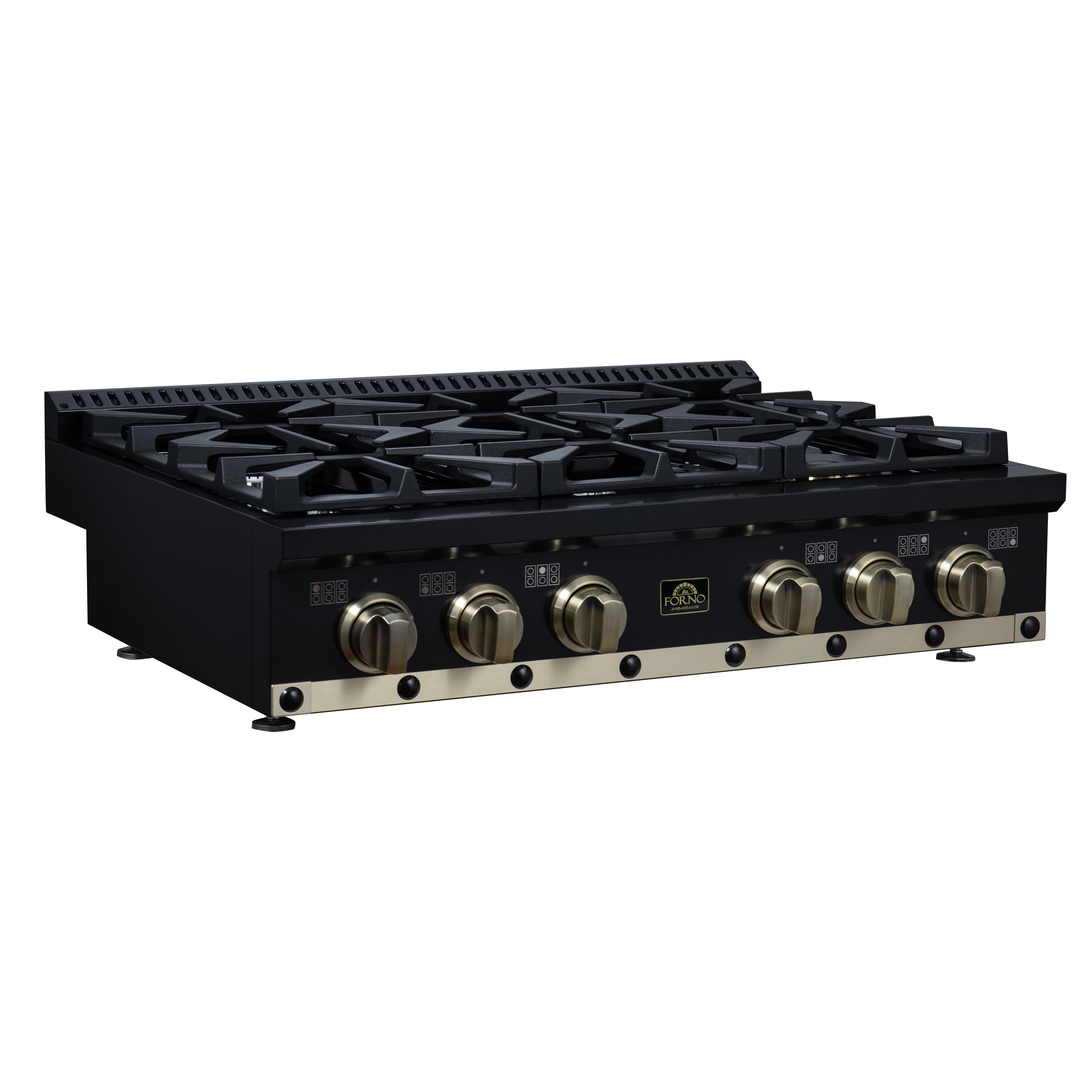 Forno Valente 36 in. Black Gas Rangetop with 6 Sealed Burners and Cast Iron Grates | FCTGS5799-36CPBLK