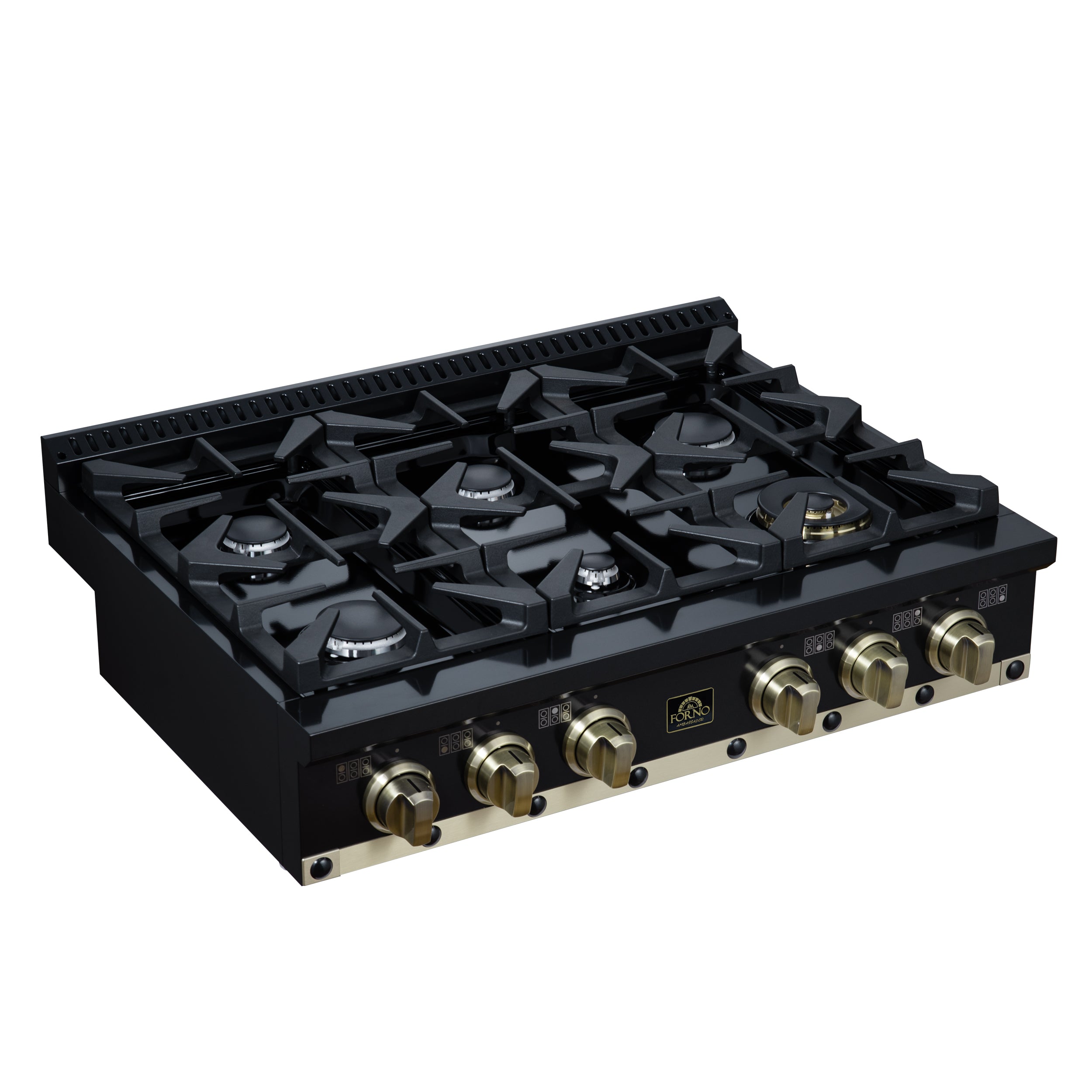 Forno Valente 36 in. Black Gas Rangetop with 6 Sealed Burners and Cast Iron Grates | FCTGS5799-36CPBLK