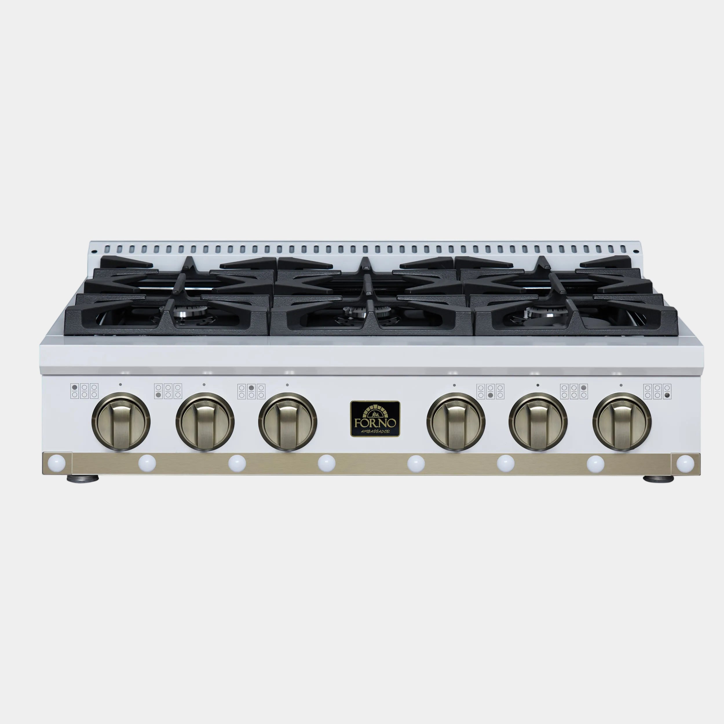 Forno Valente 36 in. White Gas Rangetop with 6 Sealed Burners and Cast Iron Grates | FCTGS5799-36CPWHT