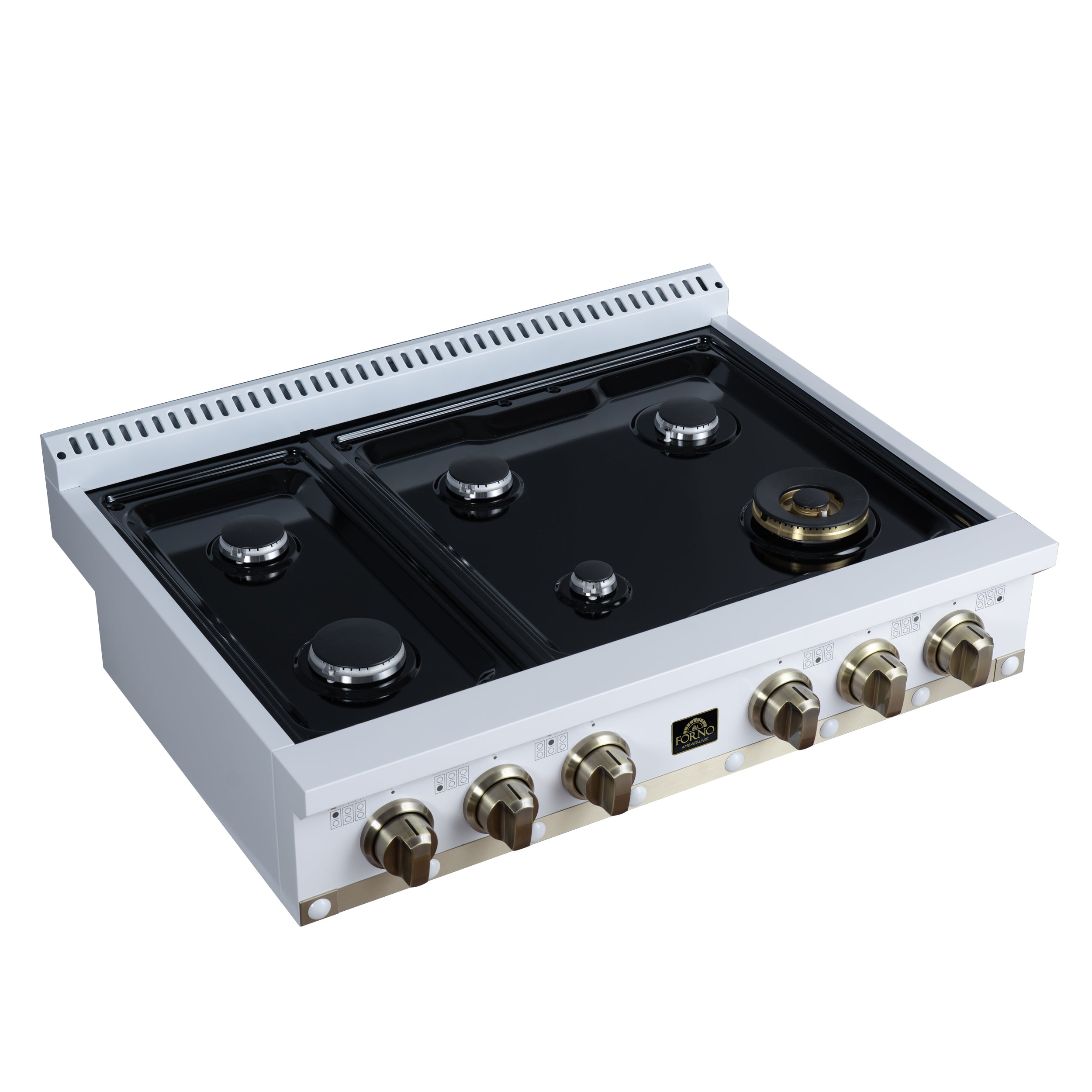 Forno Valente 36 in. White Gas Rangetop with 6 Sealed Burners and Cast Iron Grates | FCTGS5799-36CPWHT