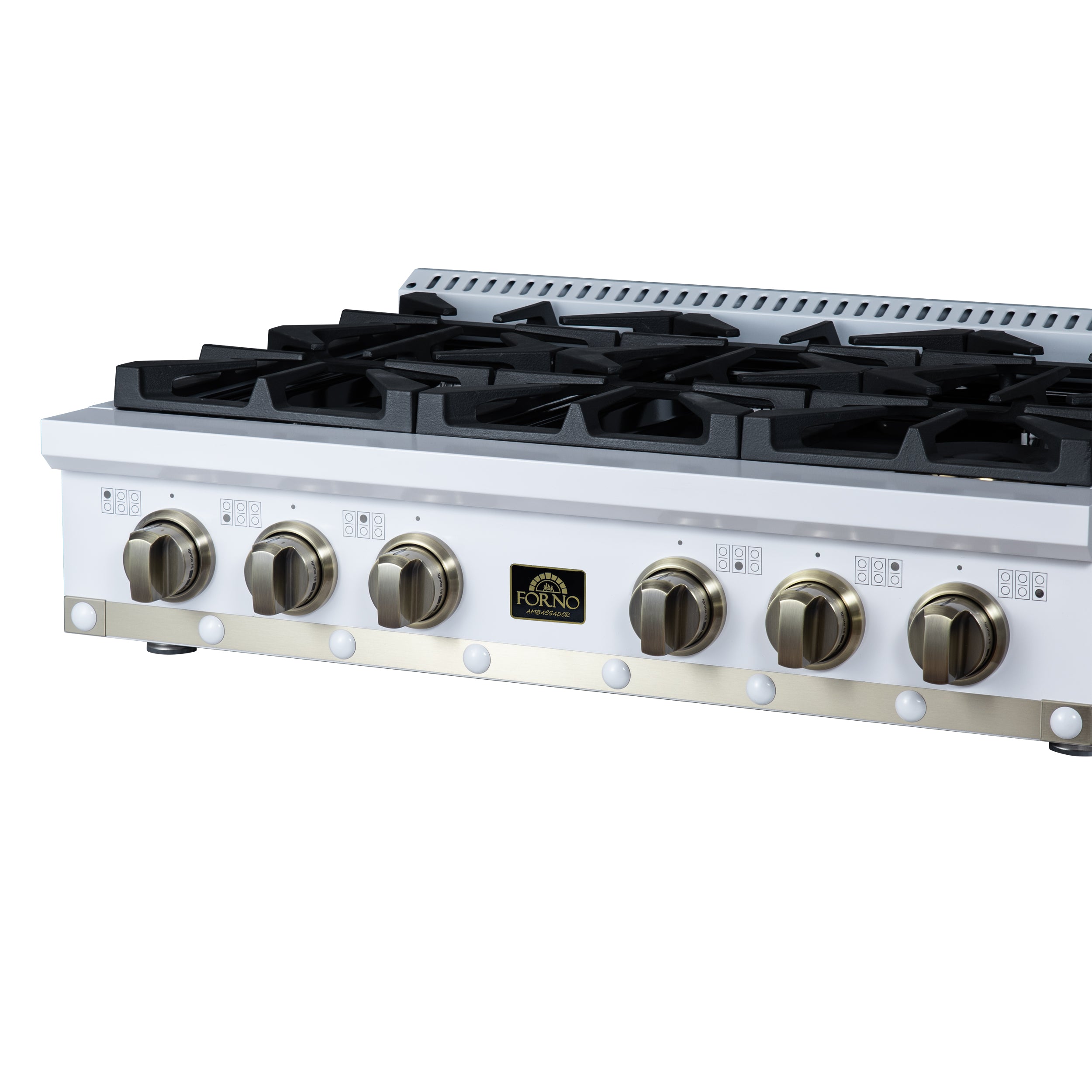 Forno Valente 36 in. White Gas Rangetop with 6 Sealed Burners and Cast Iron Grates | FCTGS5799-36CPWHT