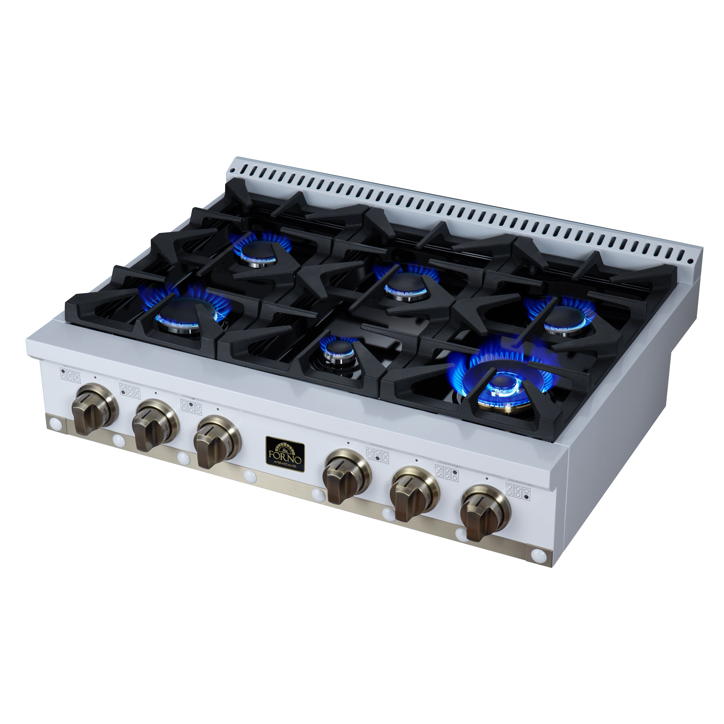 Forno Valente 36 in. White Gas Rangetop with 6 Sealed Burners and Cast Iron Grates | FCTGS5799-36CPWHT