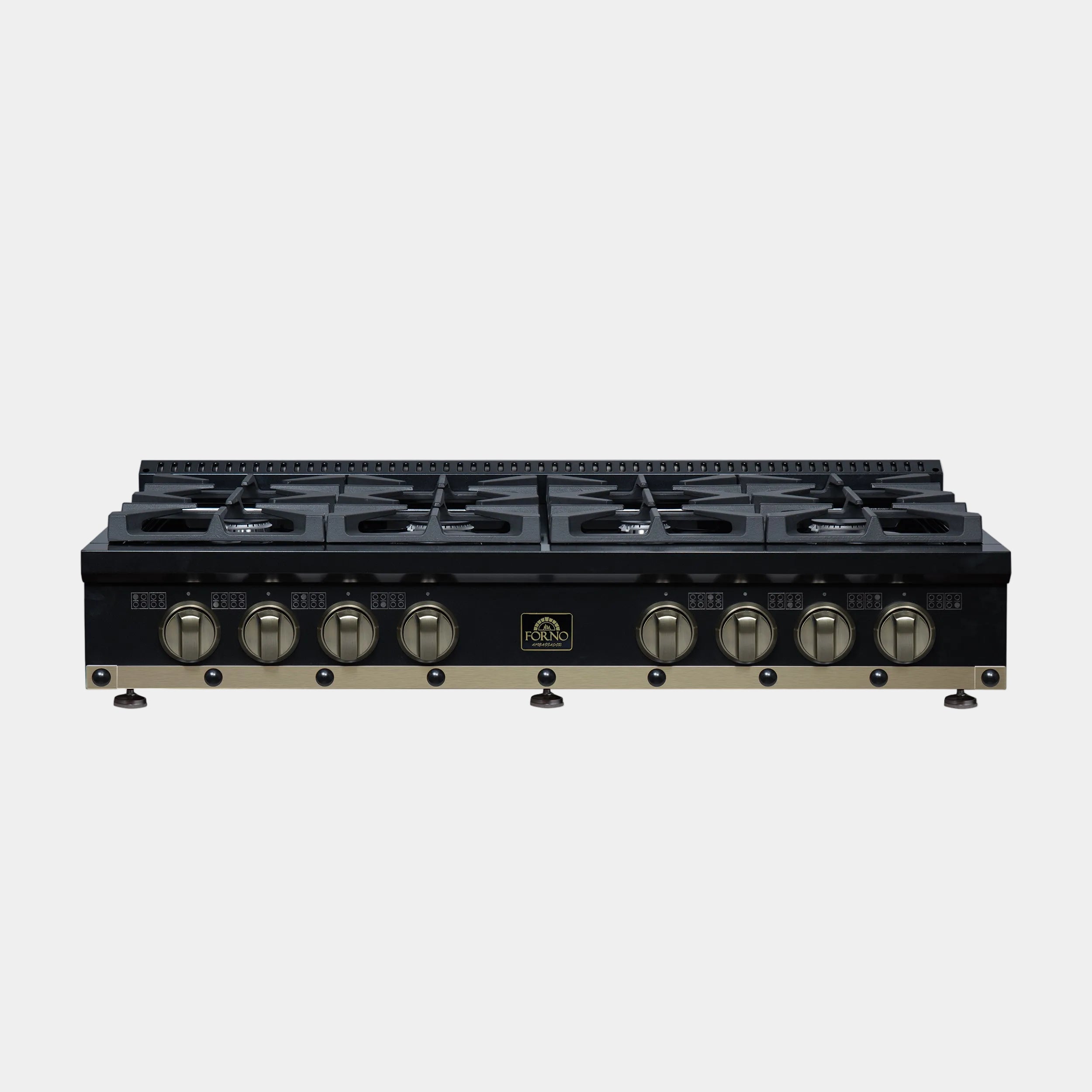 Forno Valente 48 in. Black Gas Rangetop with 8 Sealed Burners and Cast Iron Grates | FCTGS5799-48CPBLK