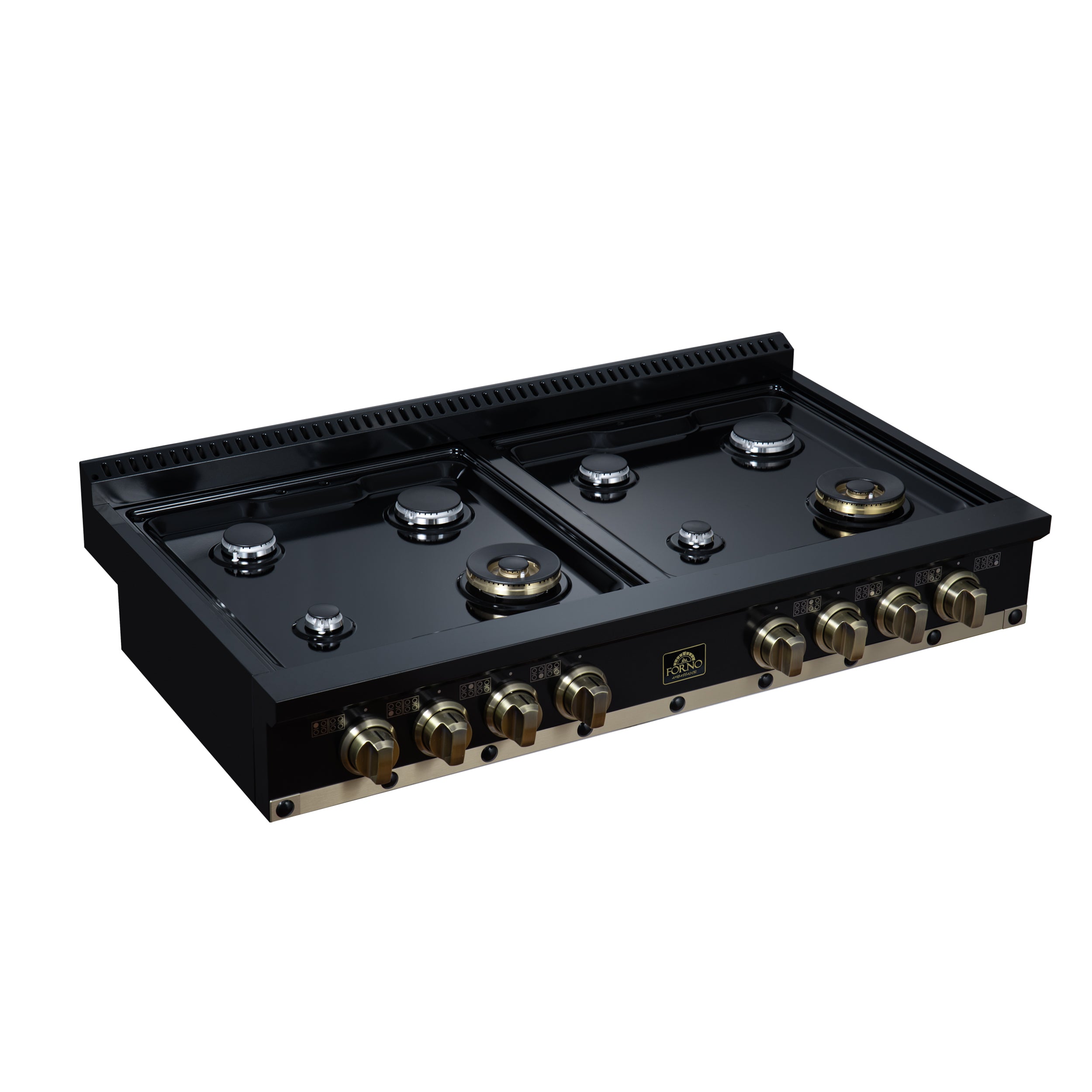 Forno Valente 48 in. Black Gas Rangetop with 8 Sealed Burners and Cast Iron Grates | FCTGS5799-48CPBLK