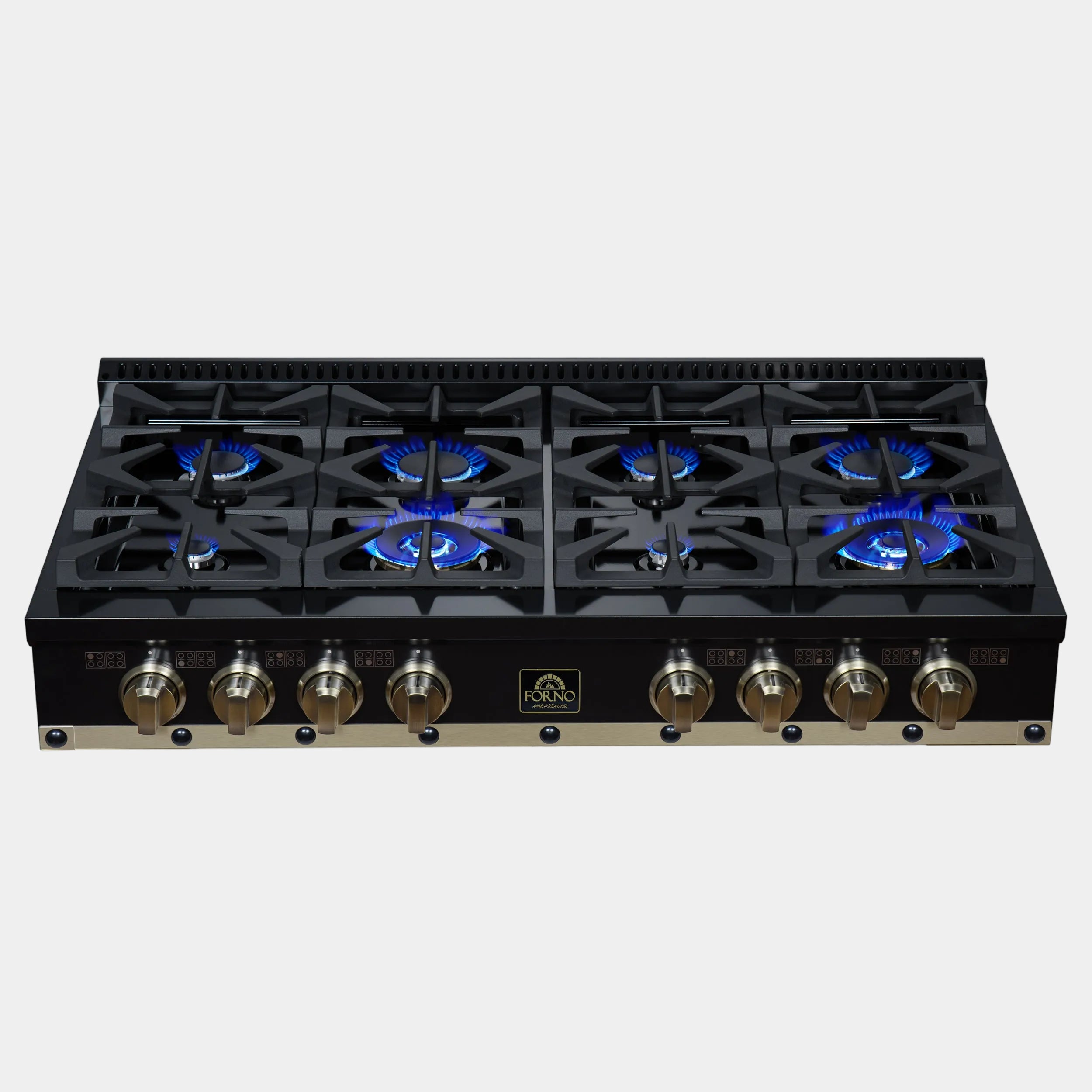 Forno Valente 48 in. Black Gas Rangetop with 8 Sealed Burners and Cast Iron Grates | FCTGS5799-48CPBLK