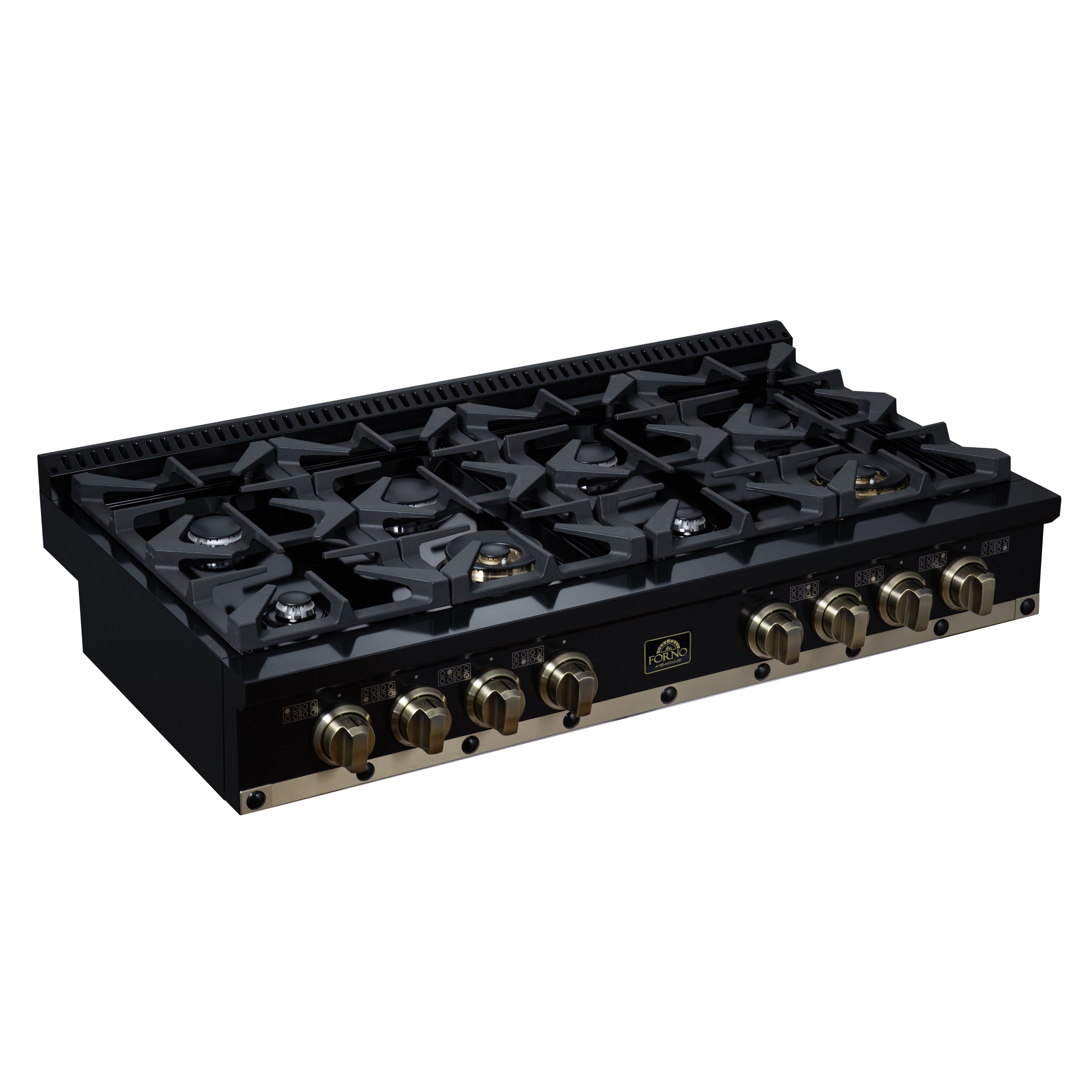 Forno Valente 48 in. Black Gas Rangetop with 8 Sealed Burners and Cast Iron Grates | FCTGS5799-48CPBLK
