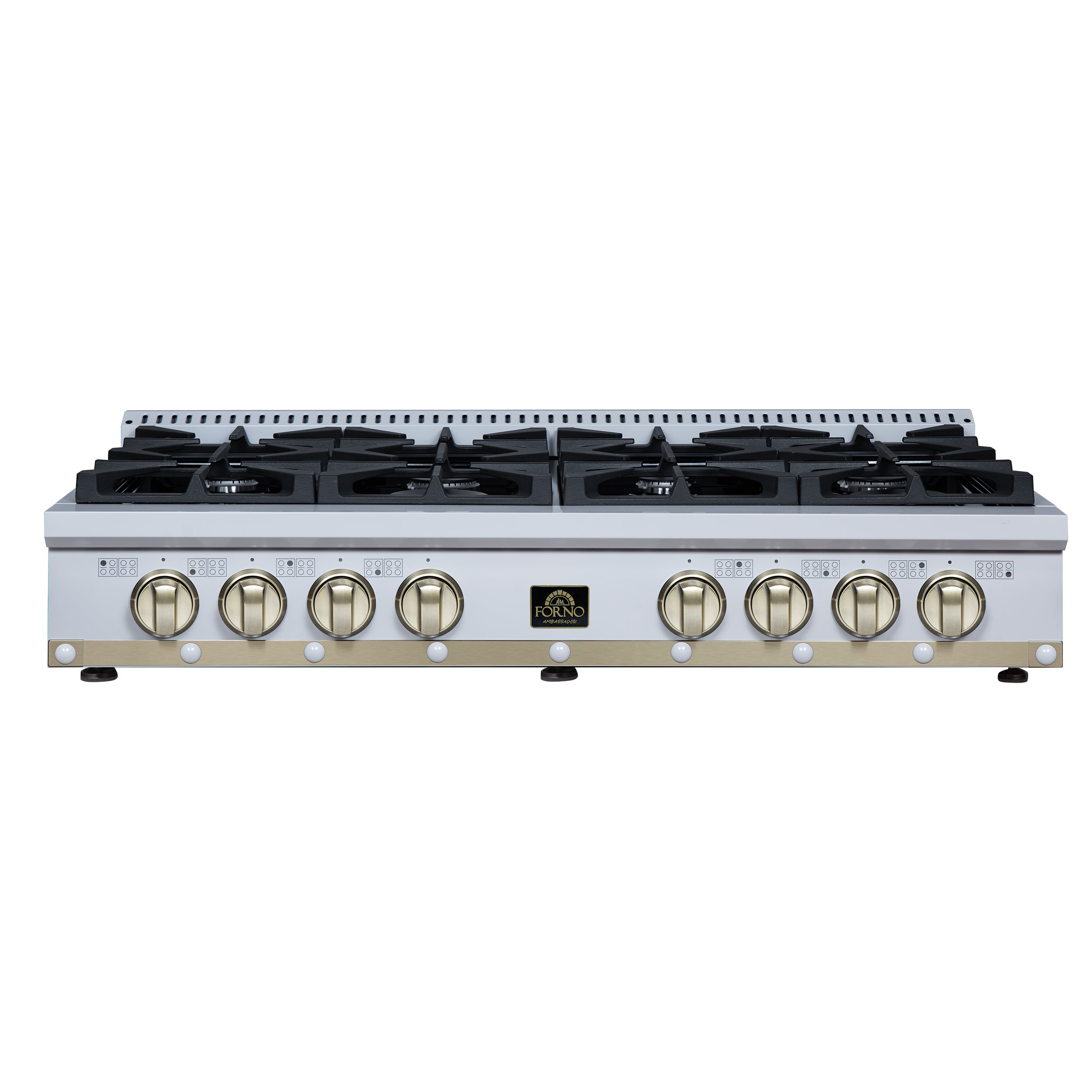 Forno Valente 48 in. White Gas Rangetop with 8 Sealed Burners and Cast Iron Grates | FCTGS5799-48CPWHT