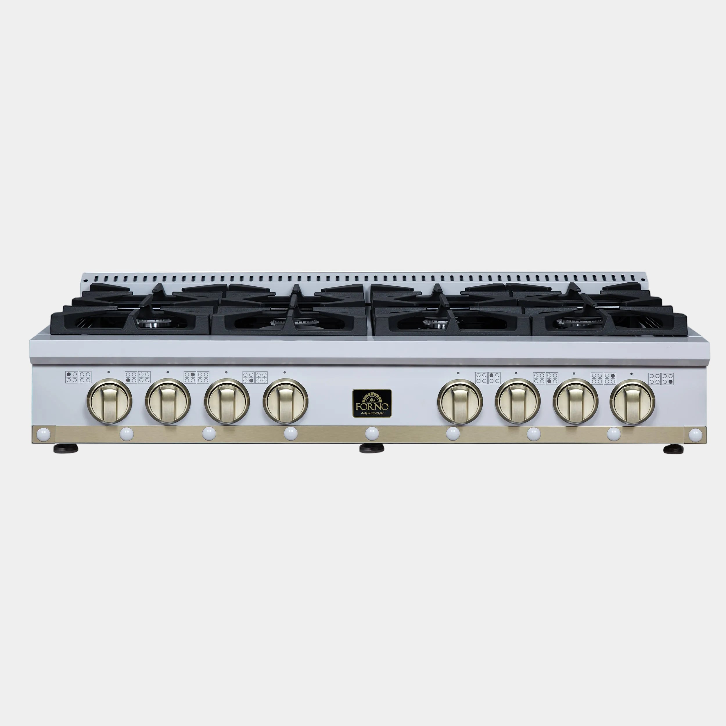 Forno Valente 48 in. White Gas Rangetop with 8 Sealed Burners and Cast Iron Grates | FCTGS5799-48CPWHT