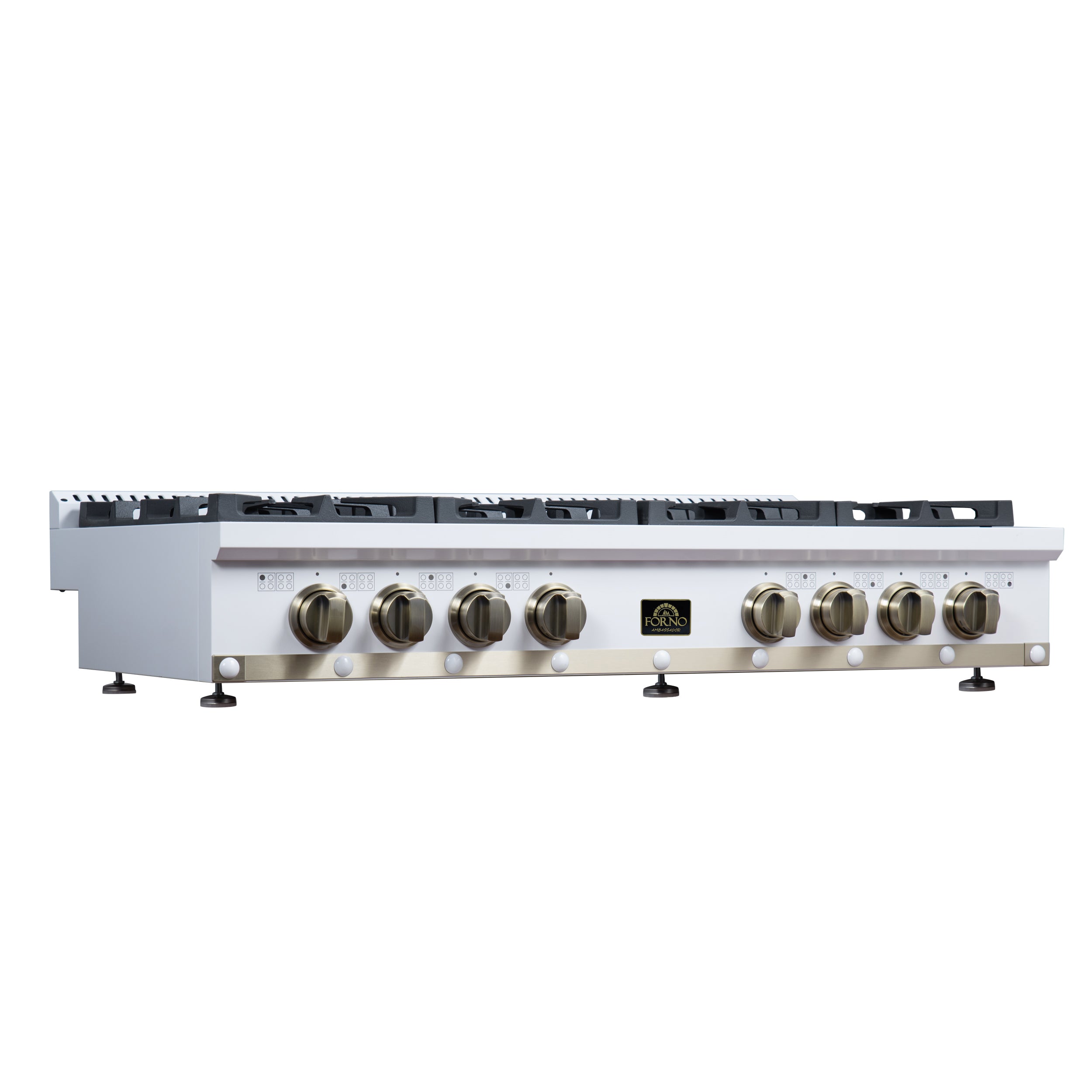 Forno Valente 48 in. White Gas Rangetop with 8 Sealed Burners and Cast Iron Grates | FCTGS5799-48CPWHT