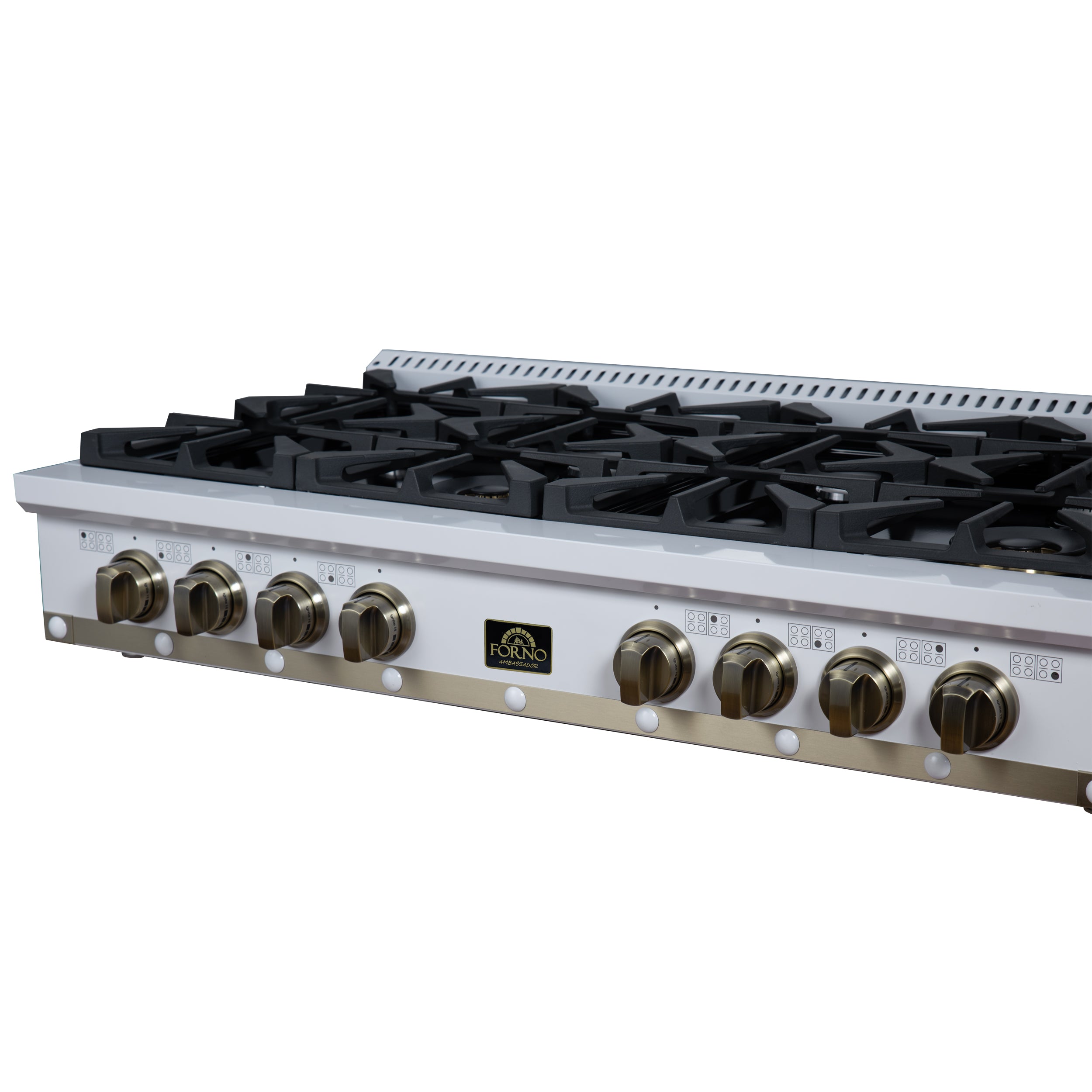 Forno Valente 48 in. White Gas Rangetop with 8 Sealed Burners and Cast Iron Grates | FCTGS5799-48CPWHT